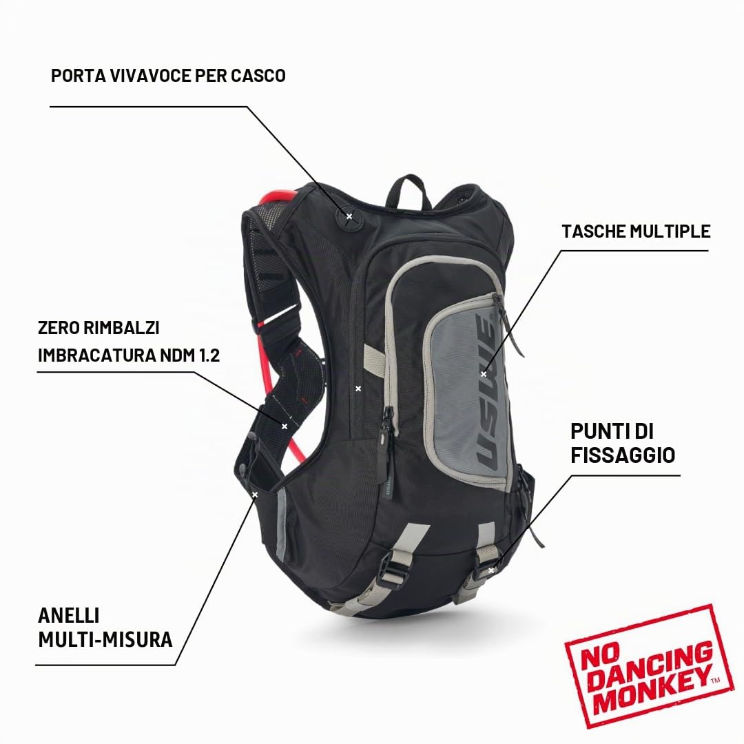 USWE Raw - Zaino per idratazione con sacca d'acqua, zaino di fascia alta per moto enduro e fuoristrada