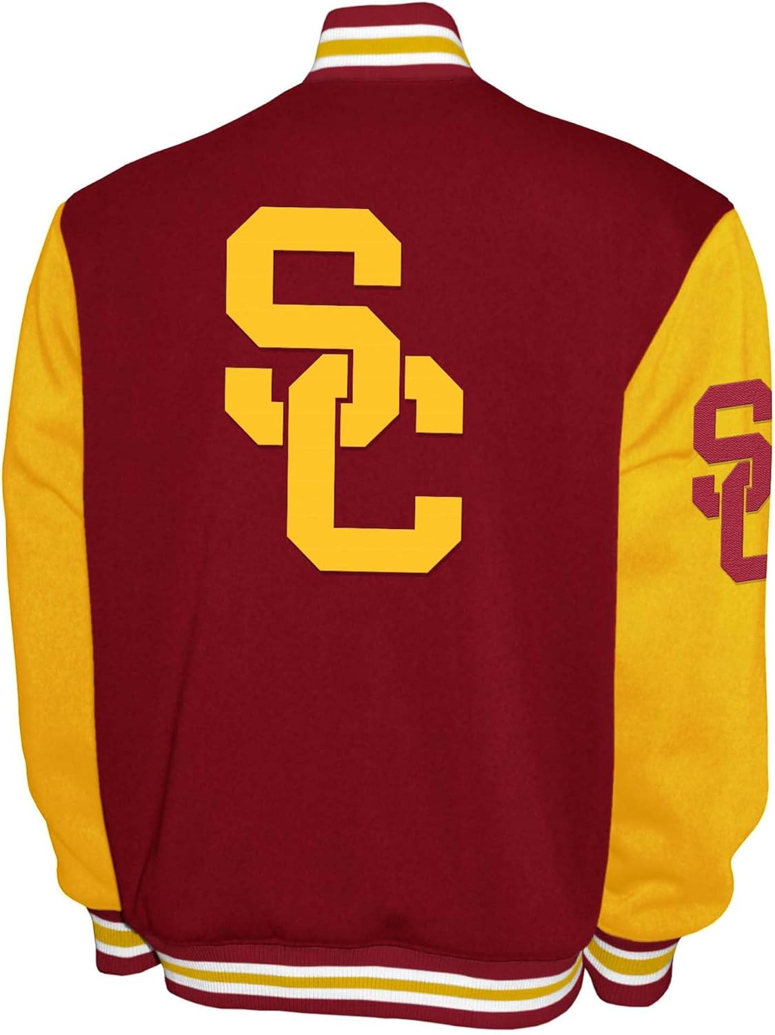 2Bhip NCAA USC Trojans Varsity Jacket - Men's Red/Gold Fleece Snap-up Letterman Jackets - Everyday Outwear