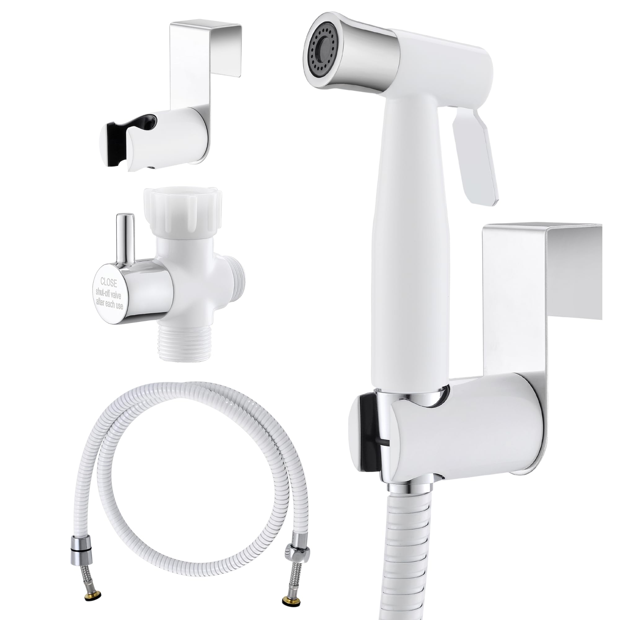 Purrfectzone Bidet Sprayer for Toilet, Bidet Sprayer for Feminine Wash, Premium Stainless Steel Jet Spray for Toilet, Wall-Mounted or Toilet Tank Mounted - White/Chrome