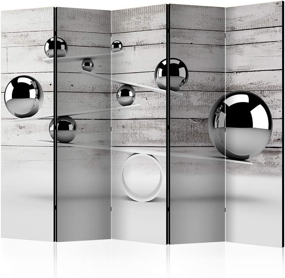 Decomonkey Paravent Raumteiler 225x172 Cm - 5-teilige Steintrennwand Mit Naturholzrahmen