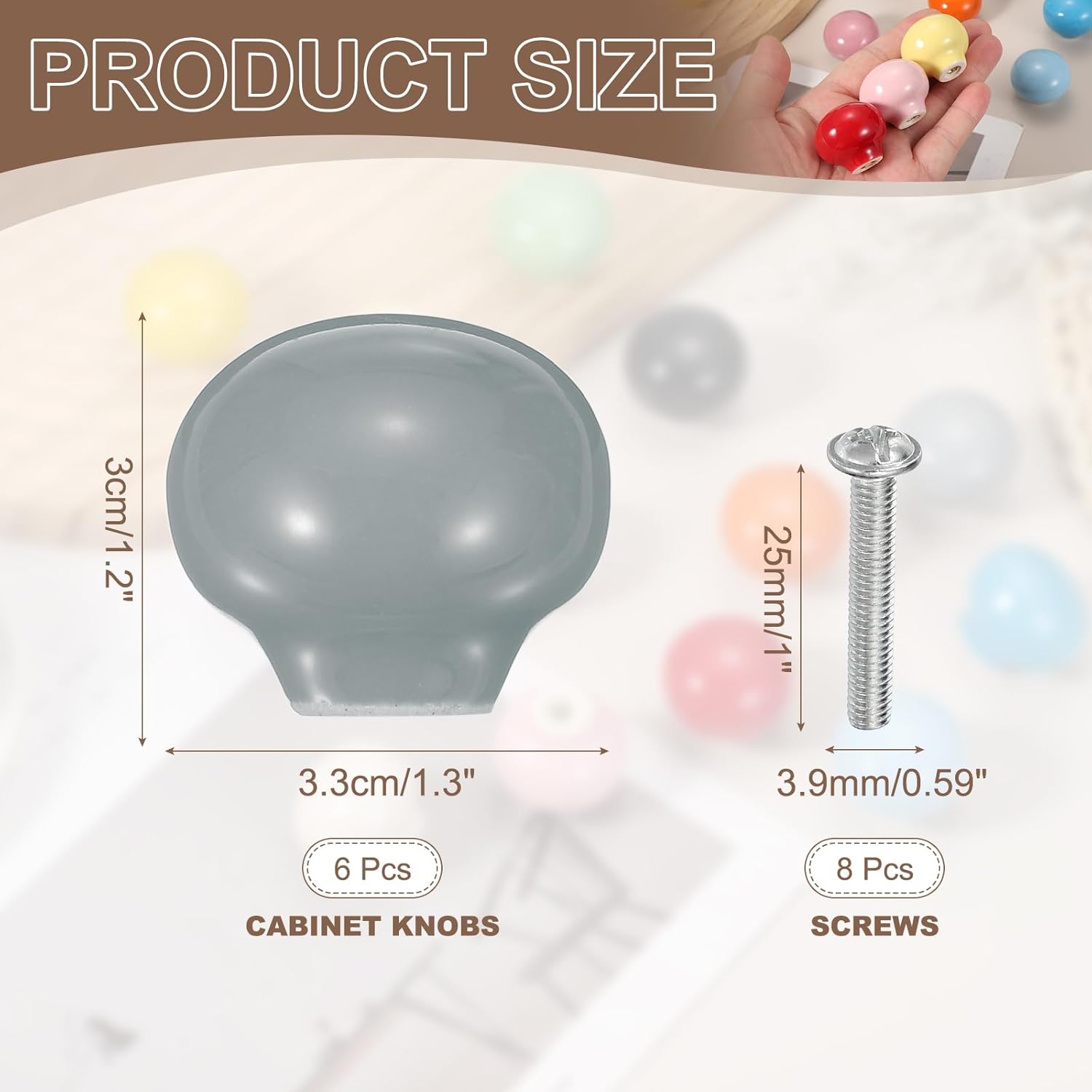 uxcell 6 Pack Ceramic Cabinet Knobs, 1.3 Inch Round Ceramic Drawer Knob Dresser Pulls with Mounting Screws Knobs Modern Furniture Handles for Kitchen Closet Cupboard, Gray