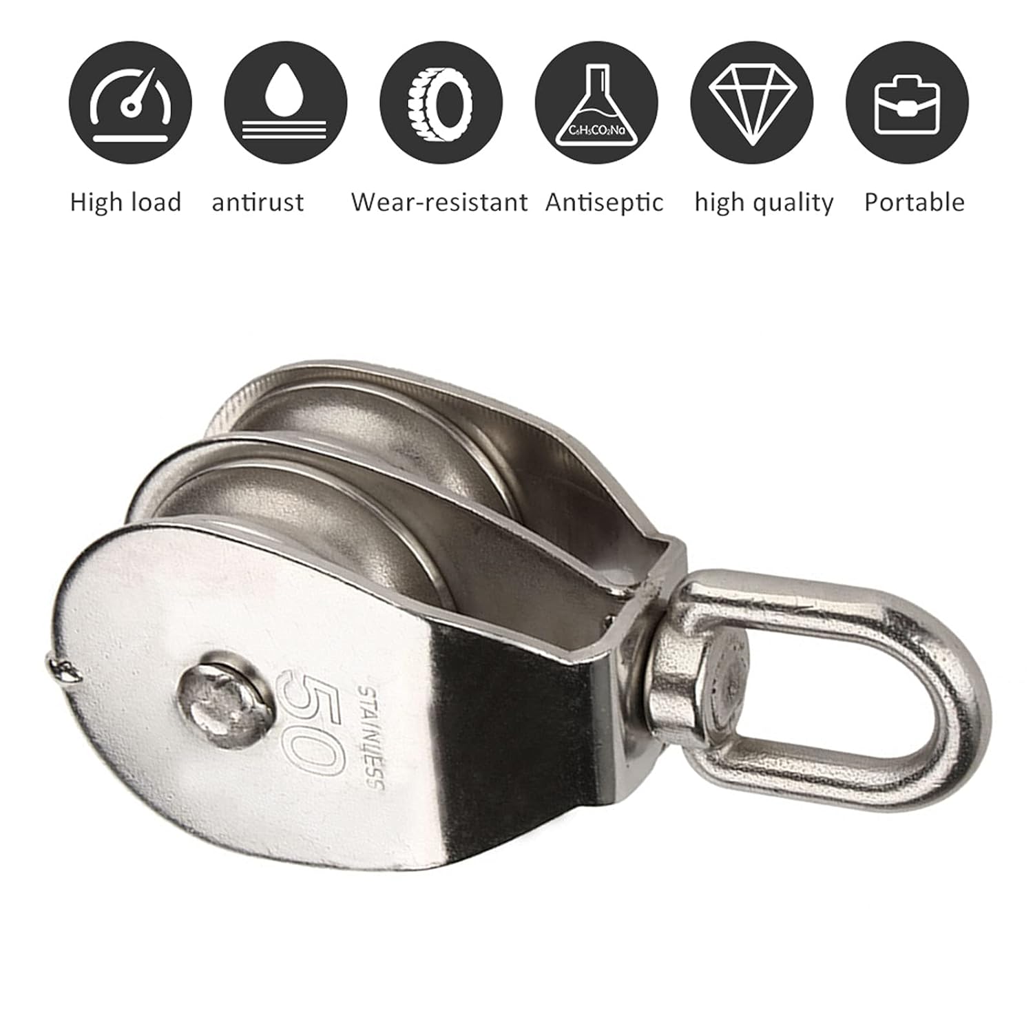 Buy VideoPUP 1PCS M50 Double Pulley Block,304 Stainless Steel Heavy