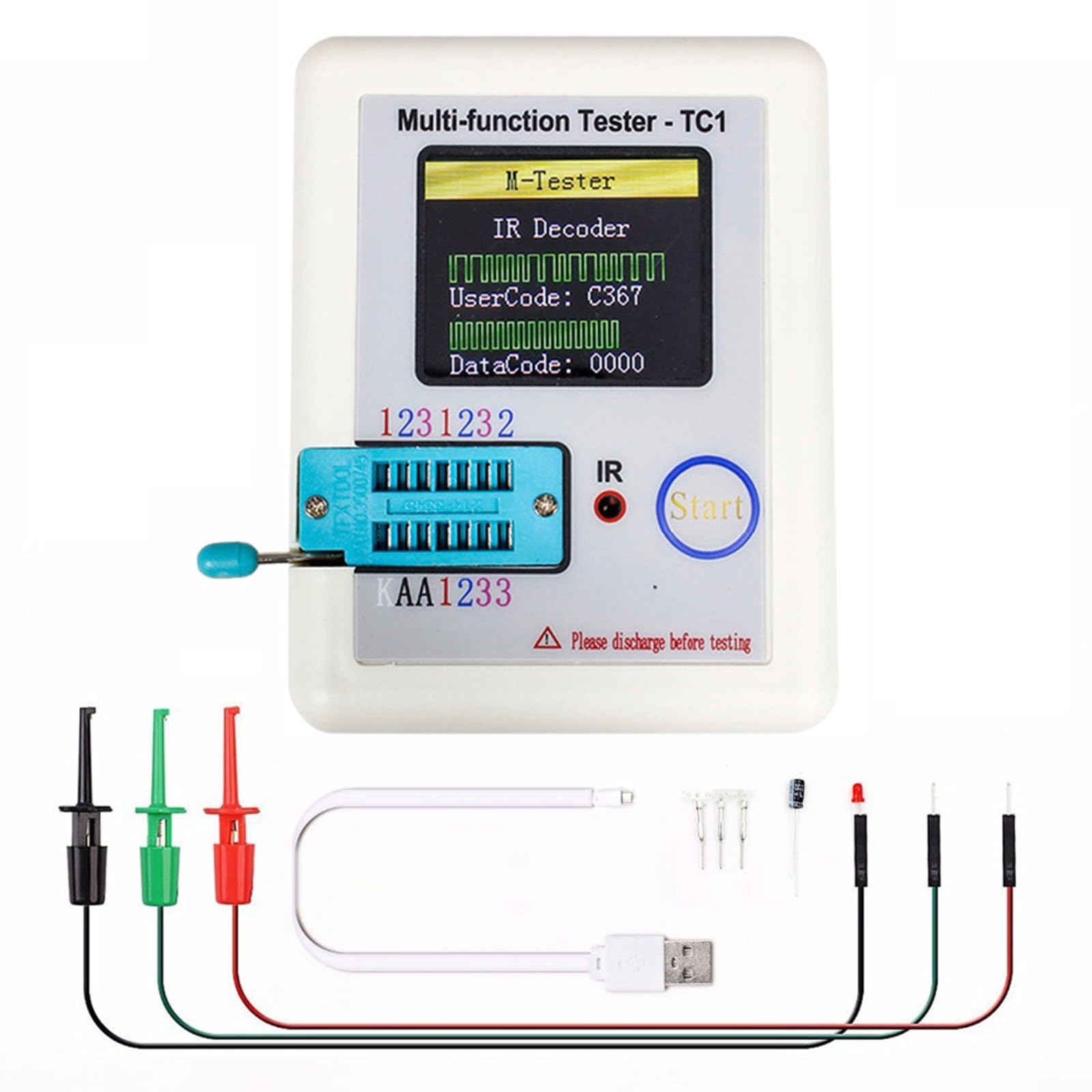 Testeur de transistor TC-T7-H avec détection automatique de composants et décodeur IR intégré
