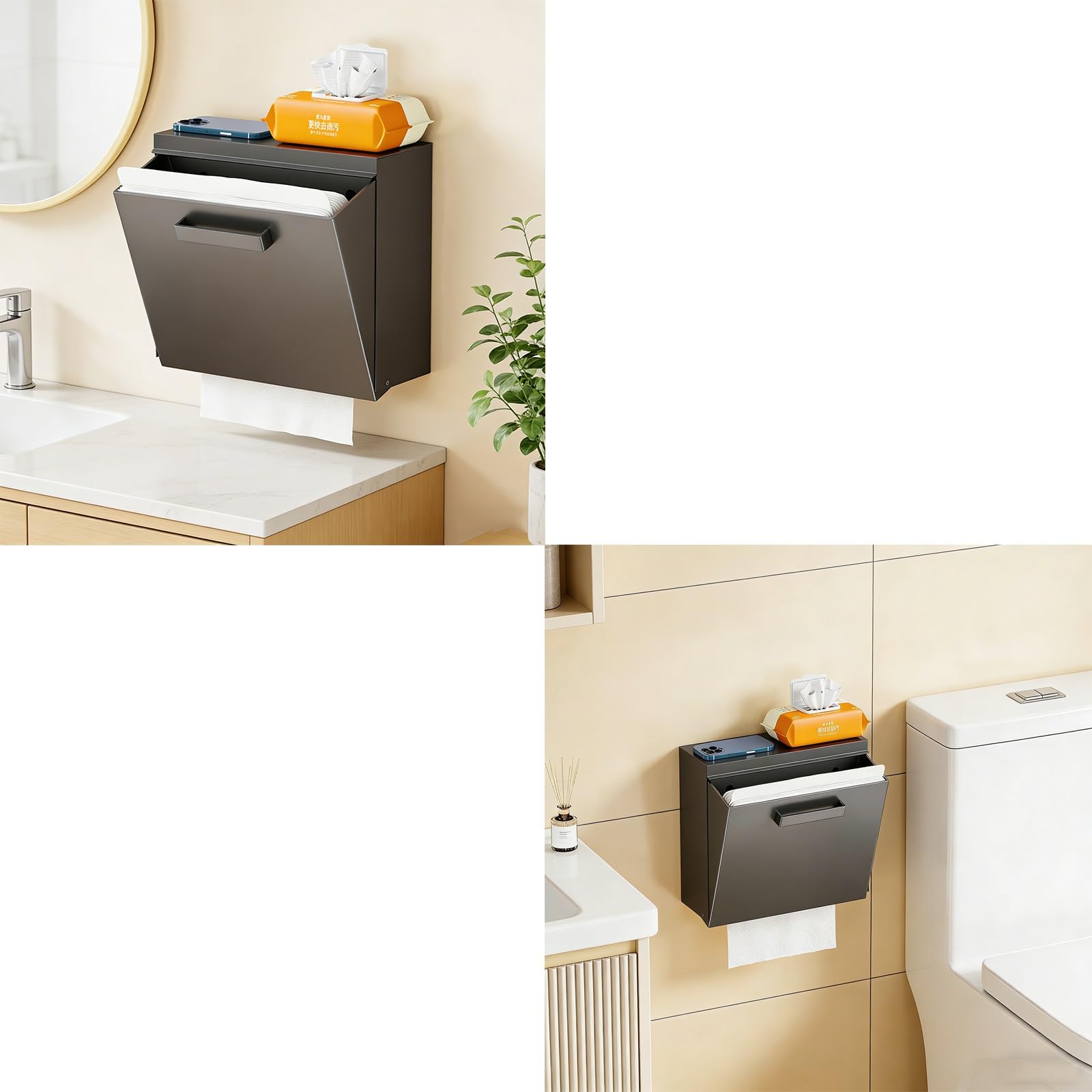 Dispensador de Papel, Dispensador Papel Secamanos, Dispensador de Pañuelos Montaje en Pared, Portarrollos Papel Higienico Metal, Porta Papel Higienico de Baño(Gray)