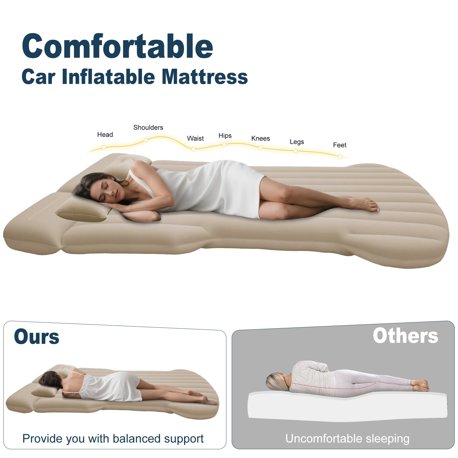 Colchón para Coche, Colchón de Vehículo para Model YS, UV, MPV y Sedán, Duradero con Bomba de Aire, Cama de Aire para Viajes, Camping Beige