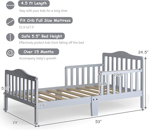 Vista 20 de Estructura de cama de madera de Costzon, para niños pequeños, con cerca de seguridad, Cereza