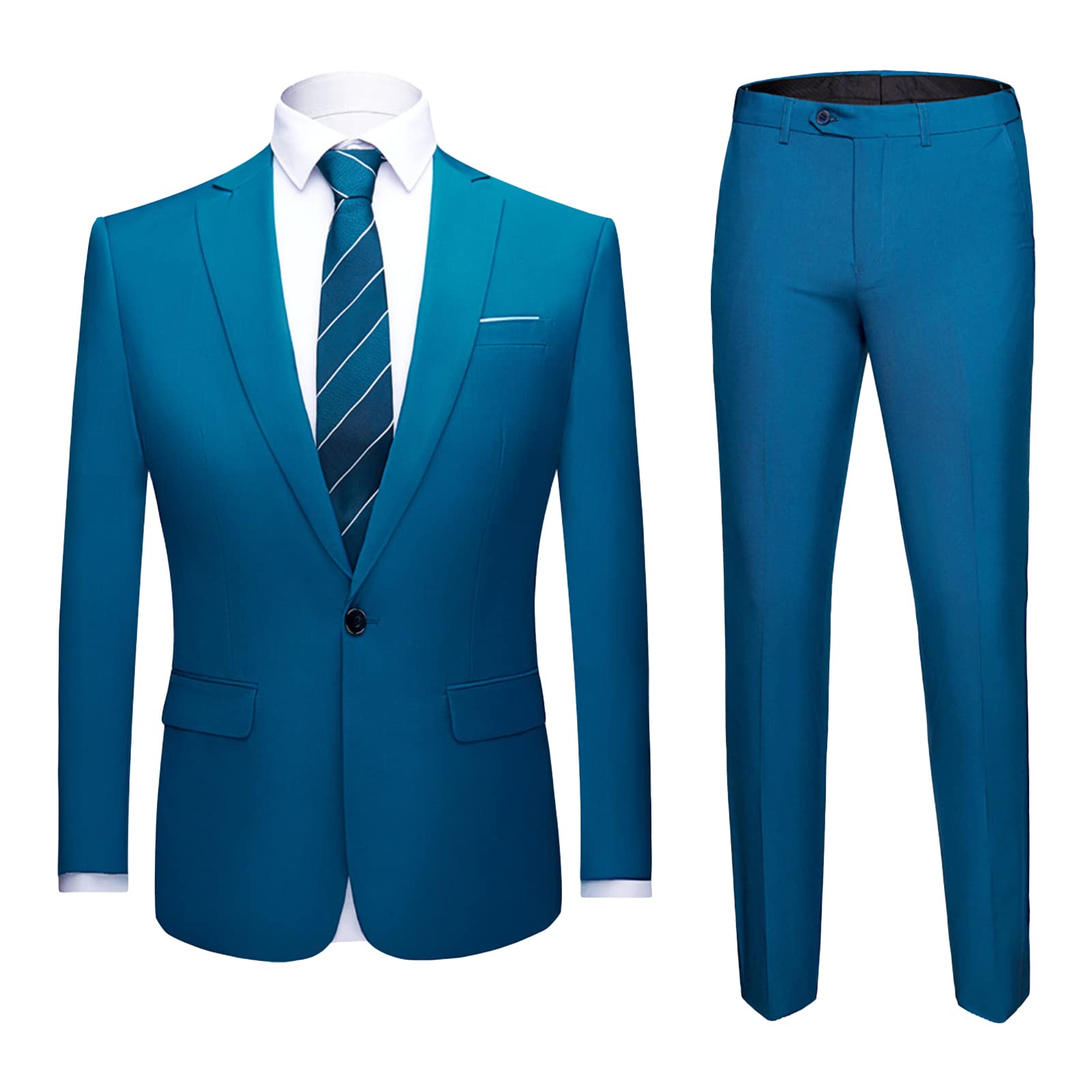 Men's One Button 2 Piece Suits Solid Formal Wedding Tux Blazer & Pants Casual Daily Party Dress Suit Jacket Set (Blue 3,4X-Large)