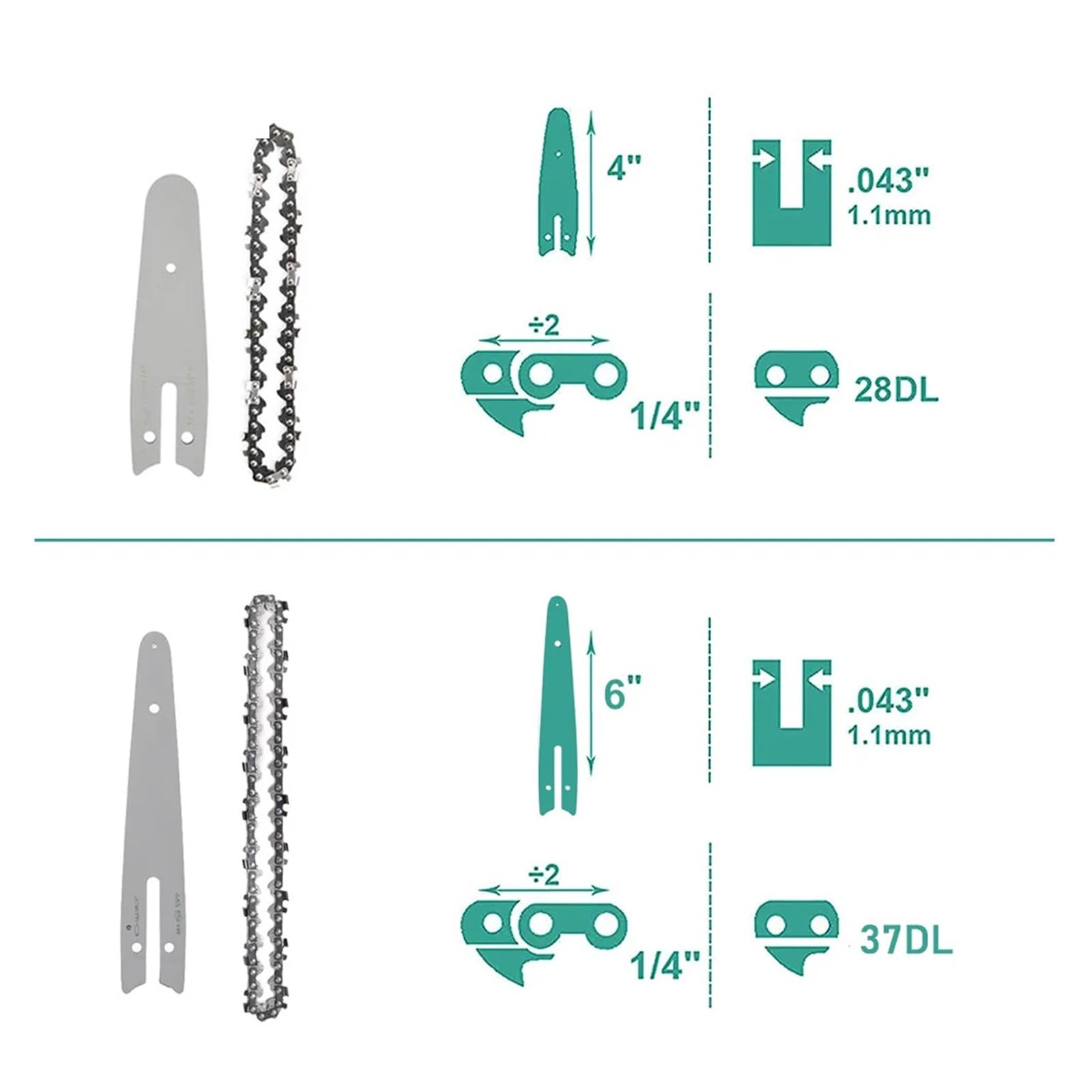 Juego de cadena y placa guía de 4 pulgadas/6 pulgadas for mini motosierra, repuesto de cadena de sierra eléctrica inalámbrica, corte de ramas de madera, cadenas afiladas