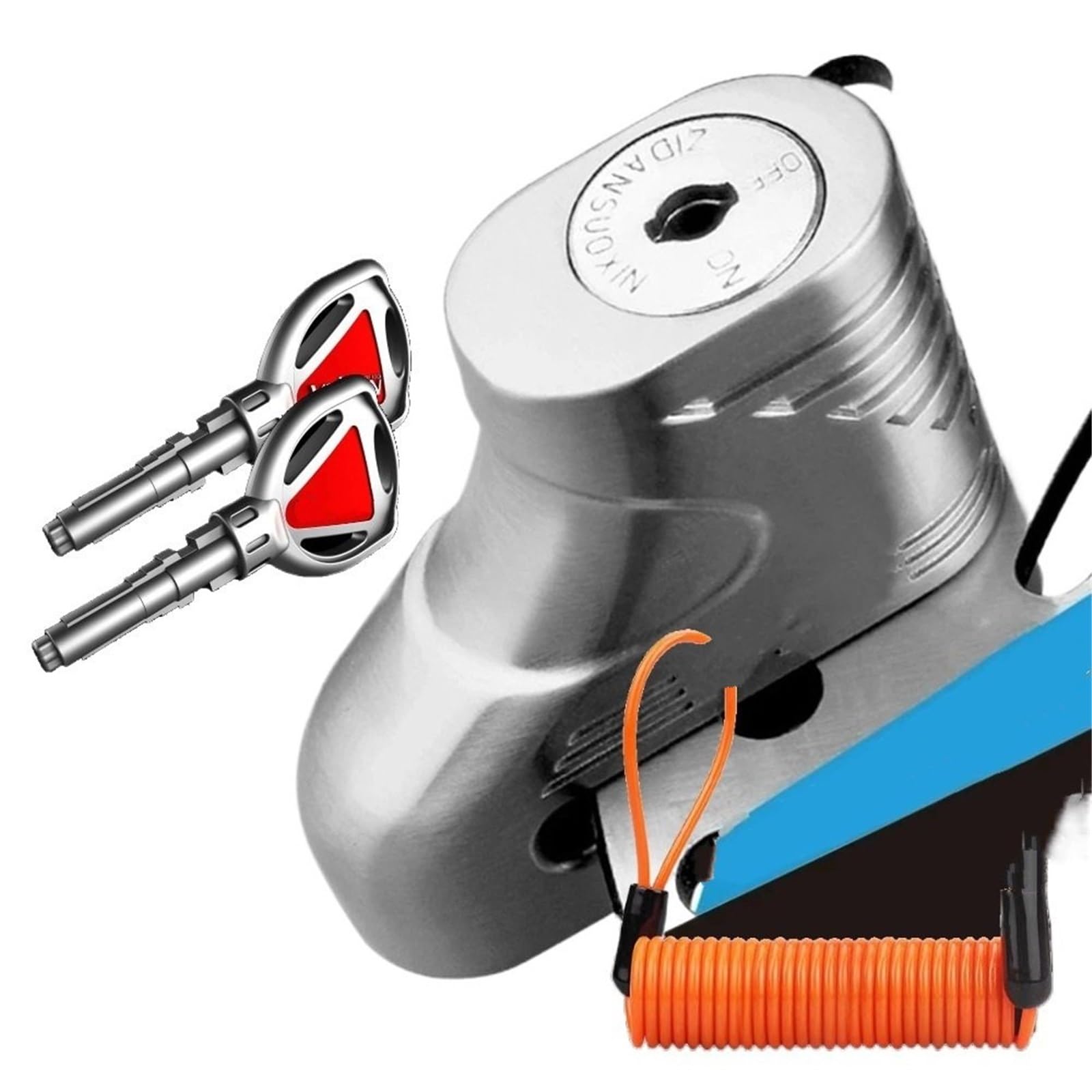 Motorcycle Handlebar Lock Disc Brake Lock Motorcycle Alarm Anti-Theft 130db with Reminder Cable Scooter Bike Rotor Locks Motorbike Lock Security(DX3-Lock-Silver)