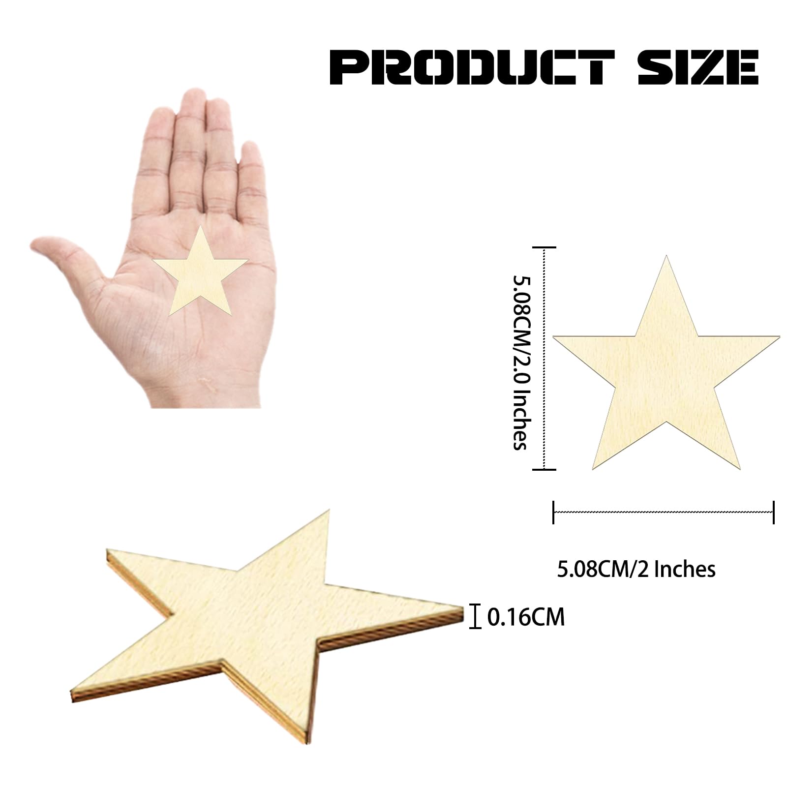 Hion Wooden Stars, 108 Pcs 2 inch Unfinished Wood Pieces - Christmas Blank Cutouts Ornaments - Ideal for Craft Projects, Christmas Party and Wedding Decorations
