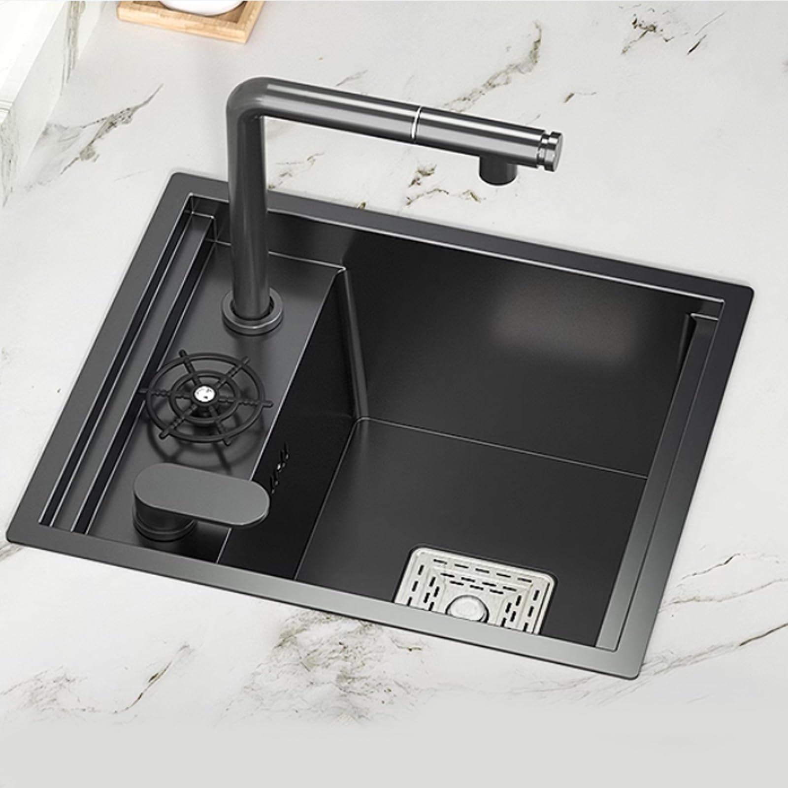 Fregadero De Cocina Con Grifo Extraíble 45×38 Cm De Acero Inoxidable 304 Con Lavavasos Y Kit De Instalación Completo Montaje Bajo Encimera/sobre Encimera Para Apartamentos Autocaravanas Bares