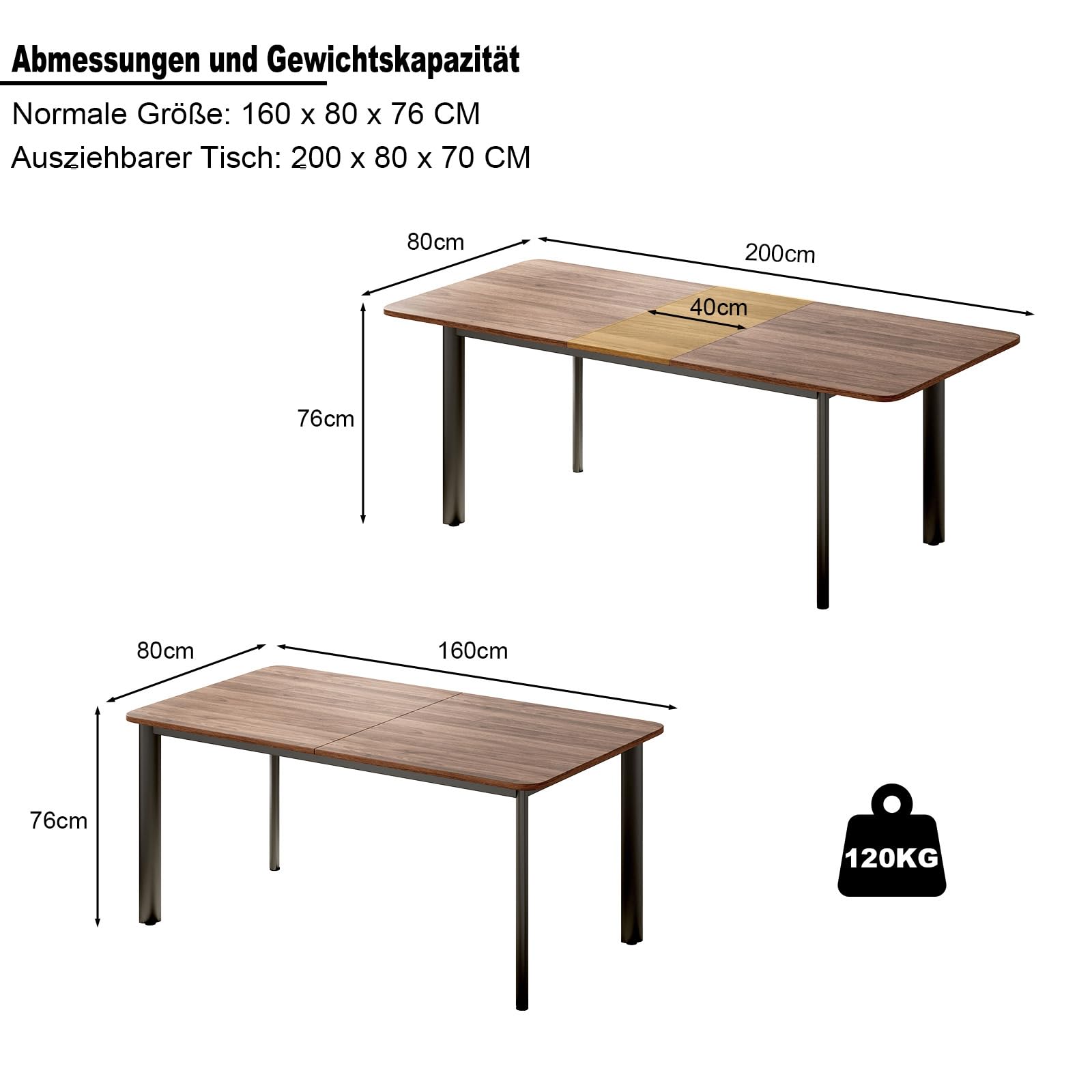 Table à Manger avec 4 à 8 chaises, Table Extensible élégante et Moderne en Panneaux MDF pour Le Salon 160 à 200 cm