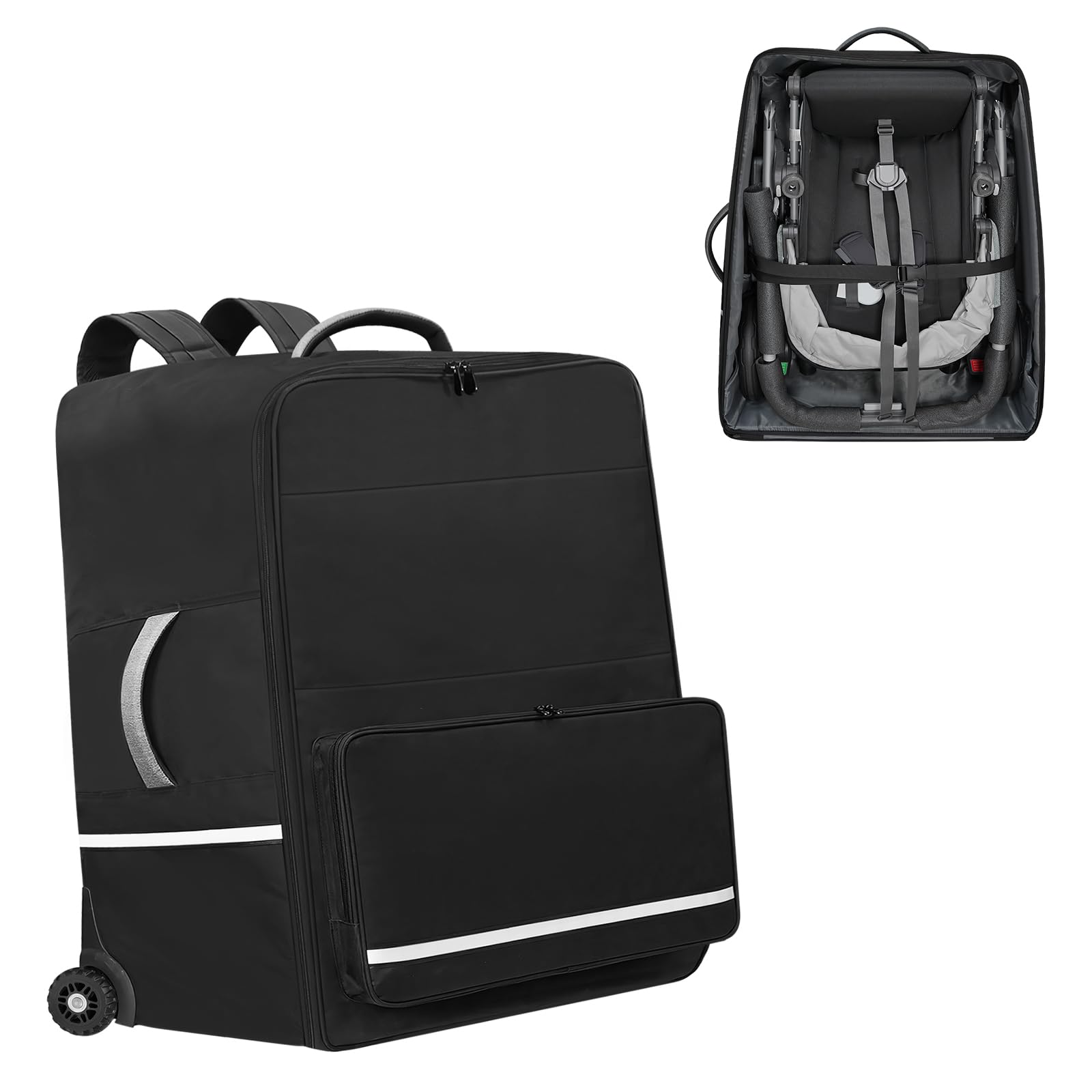 ORKELSPadded Stroller Travel Bag with Wheels - Compatible with UPPAbaby VISTA, VISTA V2, CRUZ, CRUZ V2 - Foldable Gate Check Stroller Backpack for Airplane Travel, Black