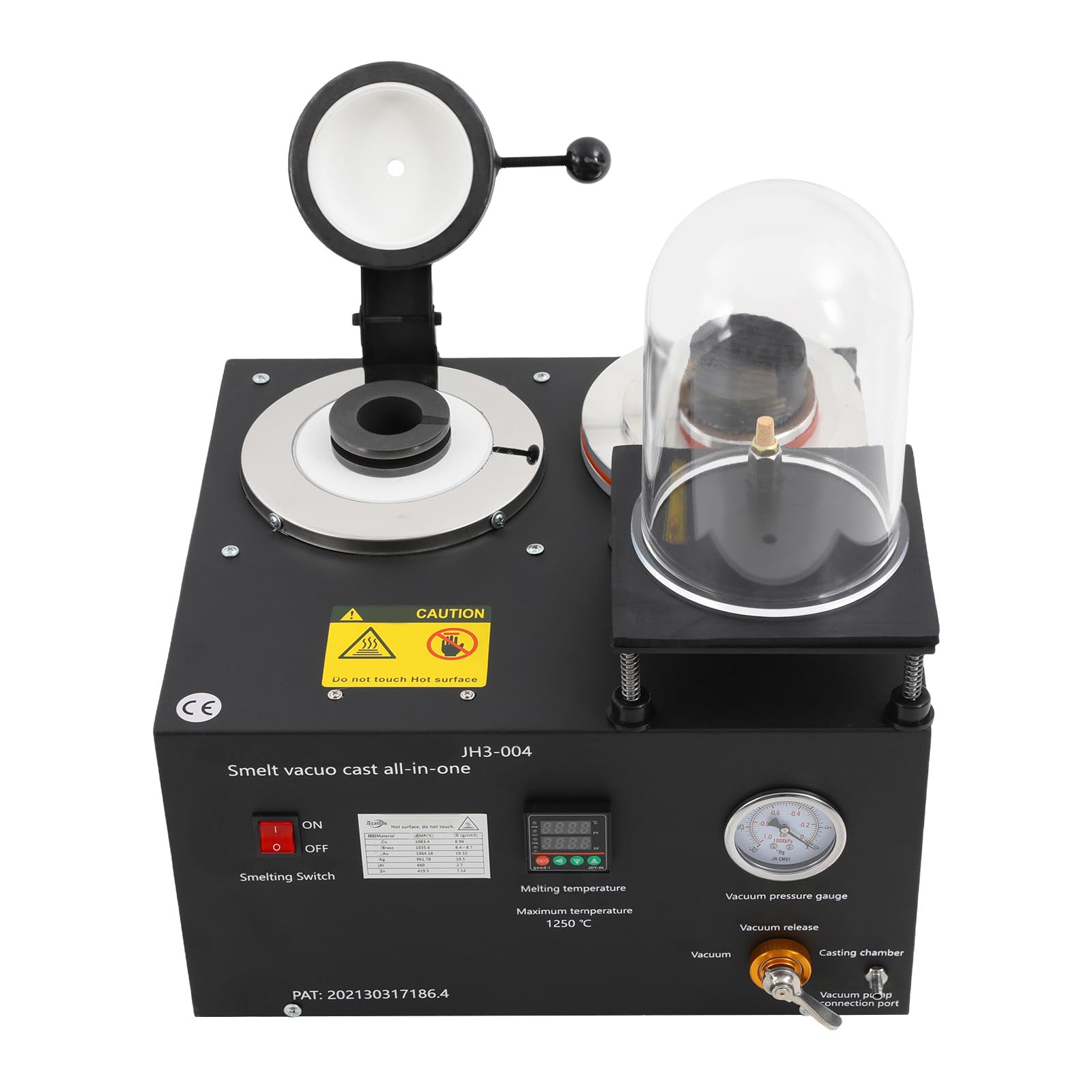 2KG Guss Vakuum Maschine, Schmelzmaschine mit digitales Display, Glocke & Präzisionsmanometer, 4CFM Vakuum-Einbettgussmaschine zum Gießen von Schmuck und Schmelzen