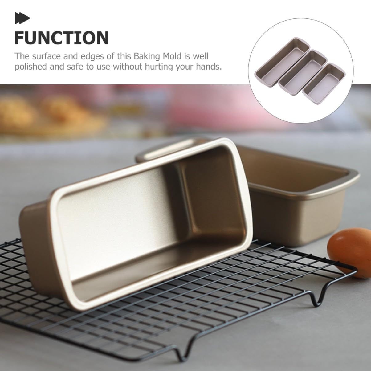 Molde Rectangular para Pan Antiadherente de Acero al Carbono, 3 Piezas | Color Marrón, Reutilizable y Pulido, Apto para Horneado Doméstico y Panadería Profesional