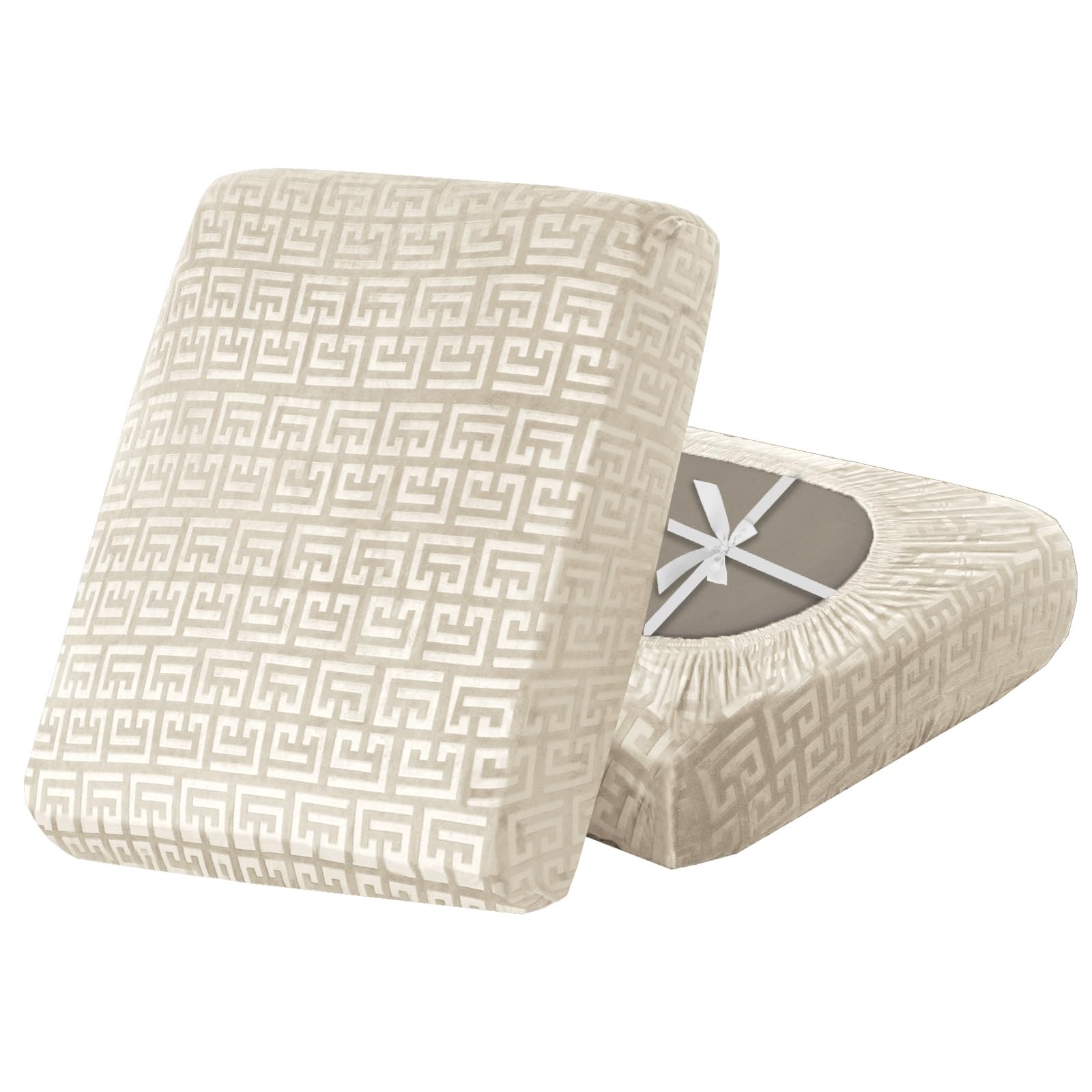 SYLC Stretch Sofa Cushion Covers Velvet Knurling, Non Slip Seat Covers for Sofas with Ties, Fitted Caravan Cushion Covers for Sofa/Settee/Couch/Motorhome (Ivory,1pc Mini 1-seat) โ image 1