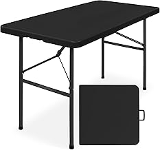 Best Choice Products 4ft Plastic Folding Table, Indoor Outdoor Heavy Duty Portable w/Handle, Lock for Picnic, Party, Camping - Black