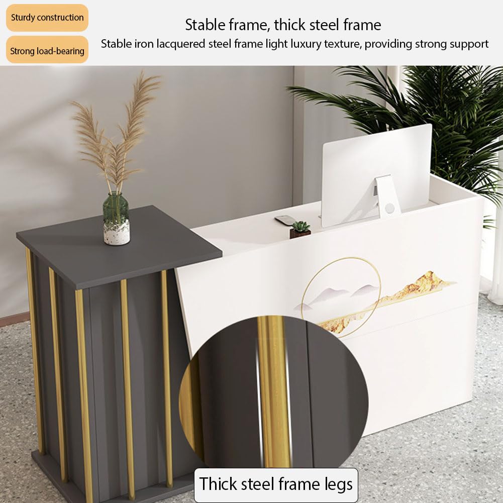 Bancone Reception Moderno 120x90x40cm - Bancone Ufficio Con Cassetti Stile Marmo - Foto 9