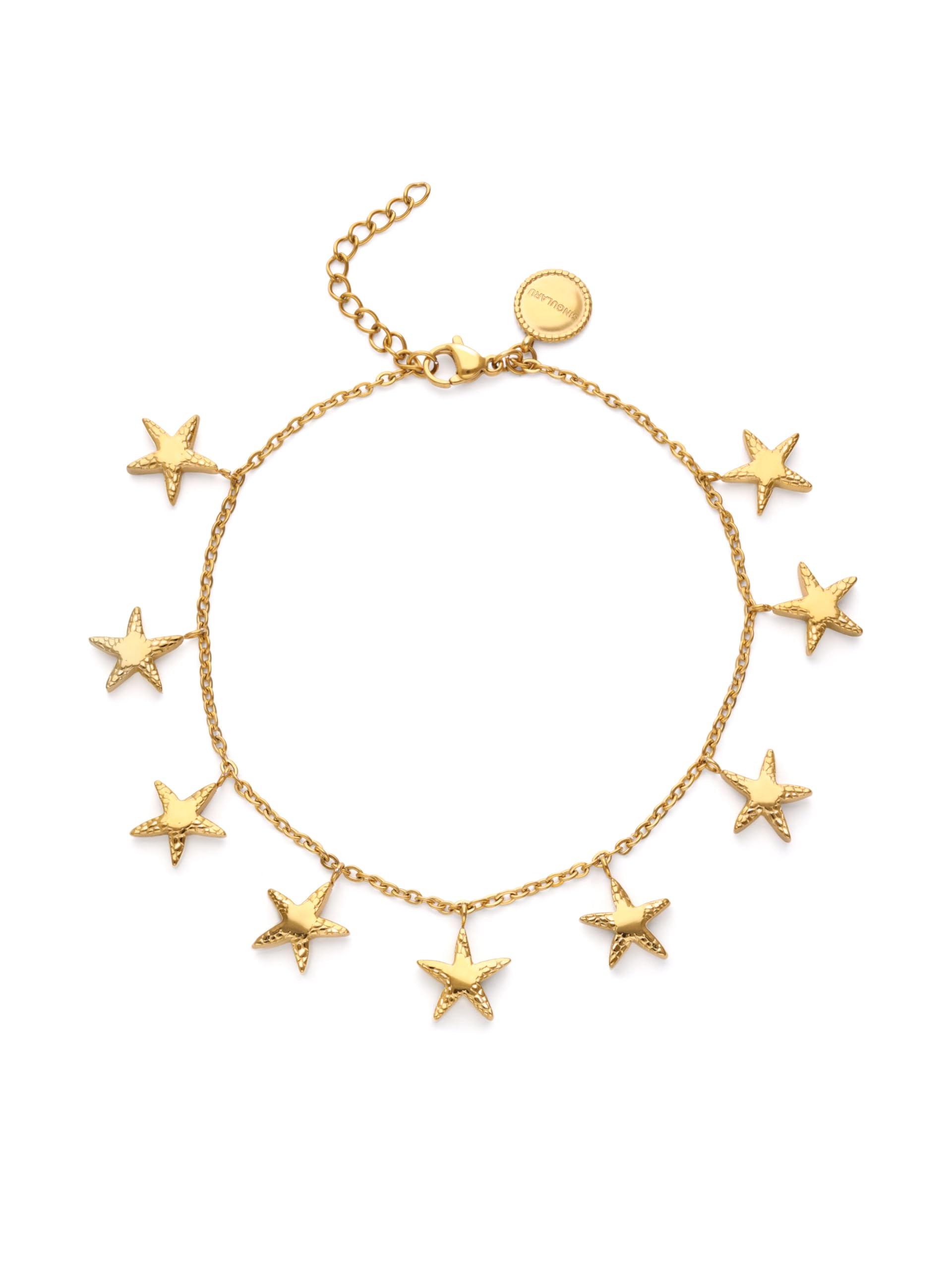 SINGULARU - Tobillera Estrellas del Mar de Acero con Baño en Oro de 18 Kt - Joyas para Mujer