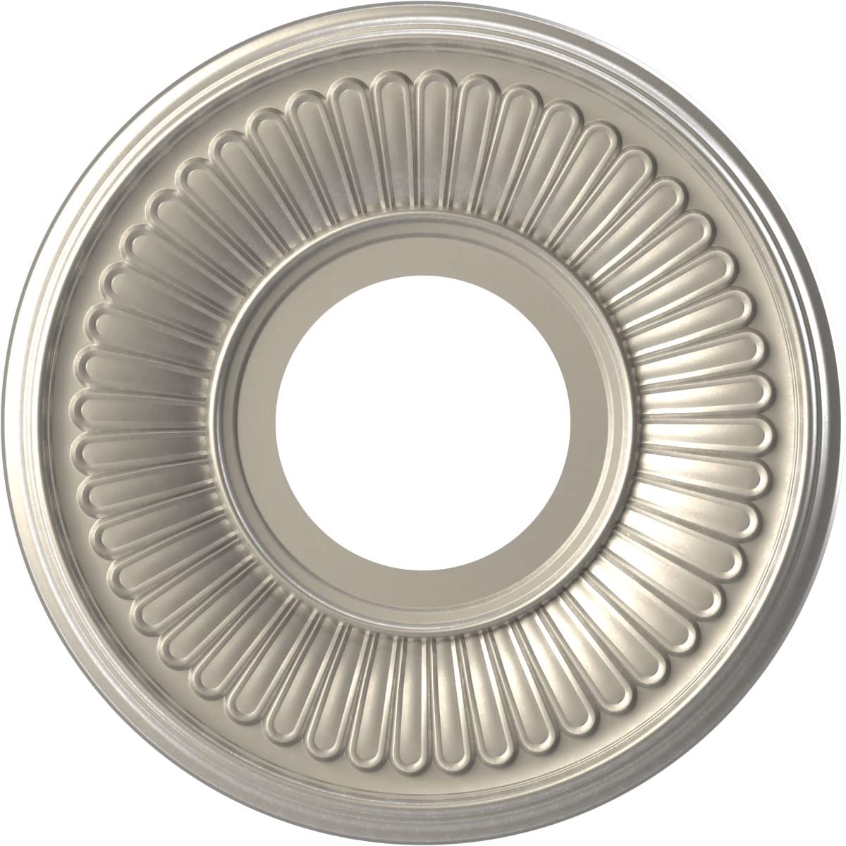 Ekena Millwork CMP10BEBAL Berkshire Thermoformed PVC Ceiling Medallion (Fits Canopies up to 4 1/2"), 10"OD x 3 1/2"ID x 3/4"P, Bright Coat Aluminum