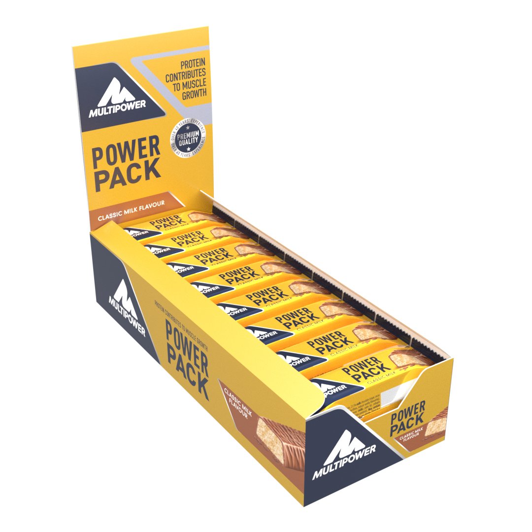 Multipower Power Pack Classic Milk Protein Riegel – Eiweißriegel mit 27% Protein – klassischer Power Bar als gesunder Sport-Snack – mit leckerem Banane-Schokolade-Geschmack – 24x35g