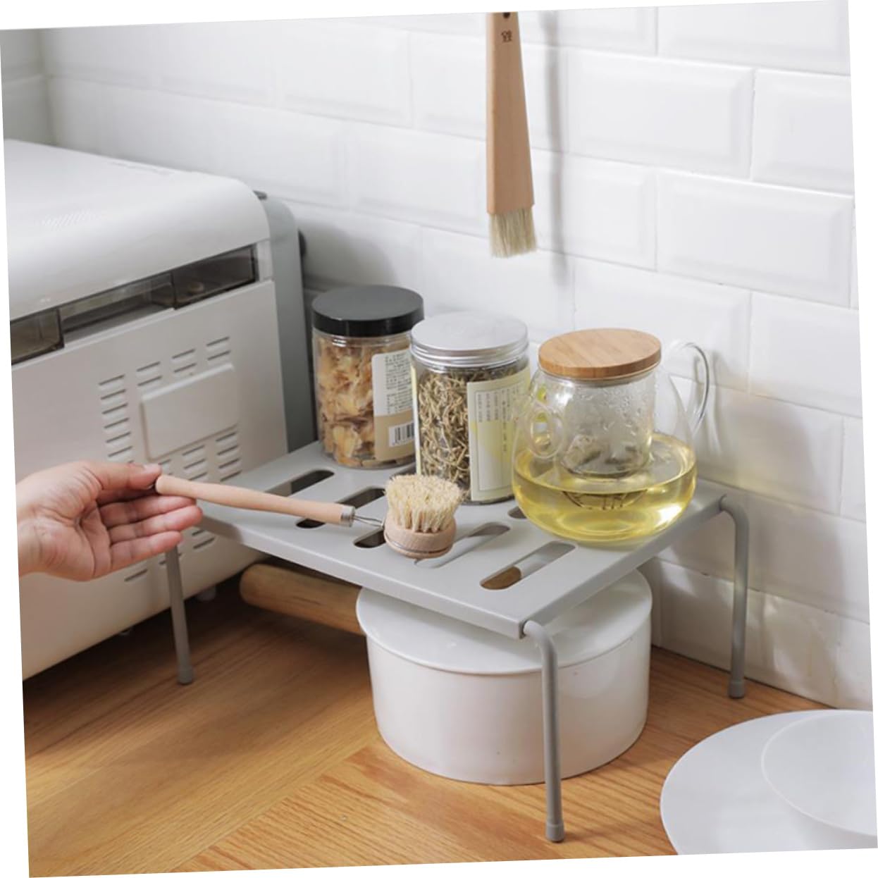 Vaguelly 2pezzi Scaffale Portaoggetti Da Cucina in Plastica Ripiano Strati Per Pentole Scaffale Bianco e Grigio Per Cucina Ufficio e Ristorante
