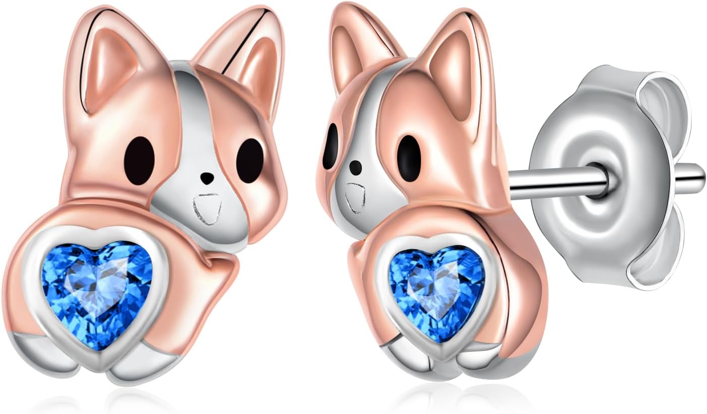 Corgi Earrings for Women 925 Sterling Silver Corgi Gifts for Corgi Lovers Cute Animal Puppy Dog Birthstone Jewelry for Women