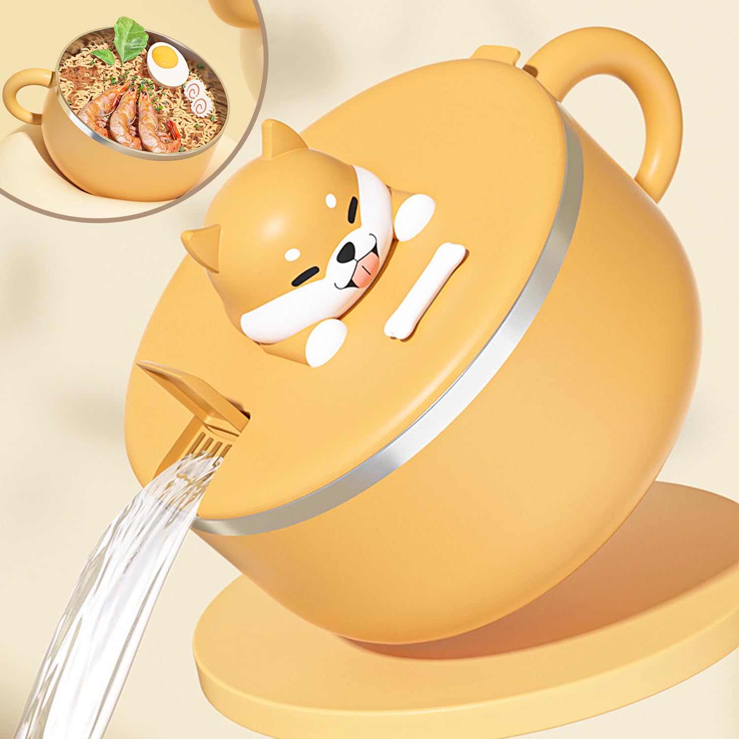 Ramen - Ciotola per pasta, 1200 ml, ciotole per zuppa con maniglie, ciotola per servizio istantaneo portatile con coperchio e cucchiaio, ciotola per pasta istantanea con coperchio per zuppa