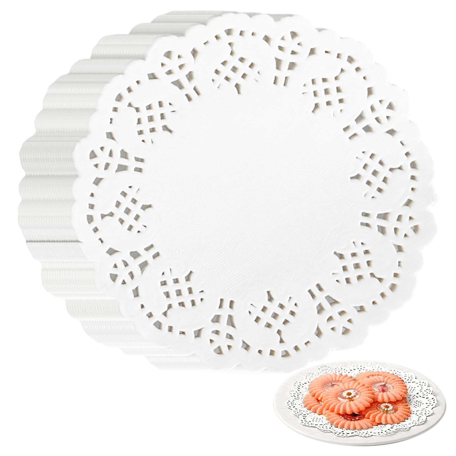 Jeffdad 150 Pcs Assorted Sizes Paper Doilies, 4.5" Lace Doilies for Food, Tables, Plates, Cakes, Desserts, Crafts (4.5 inch)