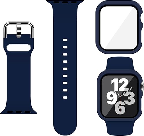 Miniatura 1 de Correa de silicona deportiva y funda con protector de pantalla para Apple Watch Series 9, Series 8, Series 7, Series 6, SE, Series 5, Series 4