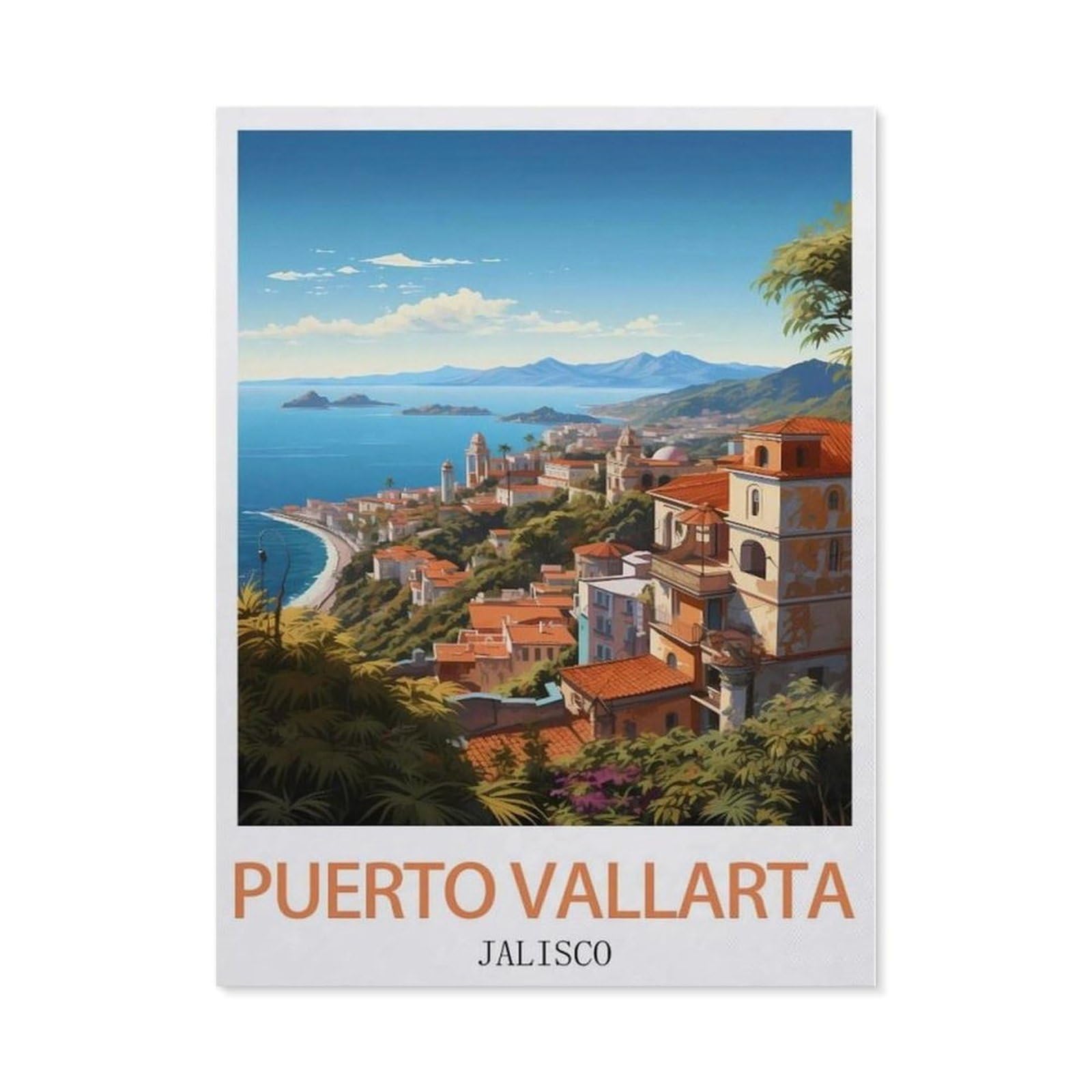 Beayodkp （40 X 50 Cm/15.74 X 19.68 Inches） Diy 5D Diamond Painting Kits，Puerto Vallarta Jalisco Vintage Travel Posters，Diamond Painting For Beginner Adults Rhinestone Numbered Diamond Arts Home Wall Decor-Cg17