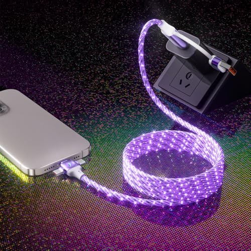 Image of IHAO Multi Ports Starry Light-Up USB Cable USBC MicroUSB Connectors Durable Fast Charging Cables Visible Current Flow for Almost All Device-6in1 Star Purple