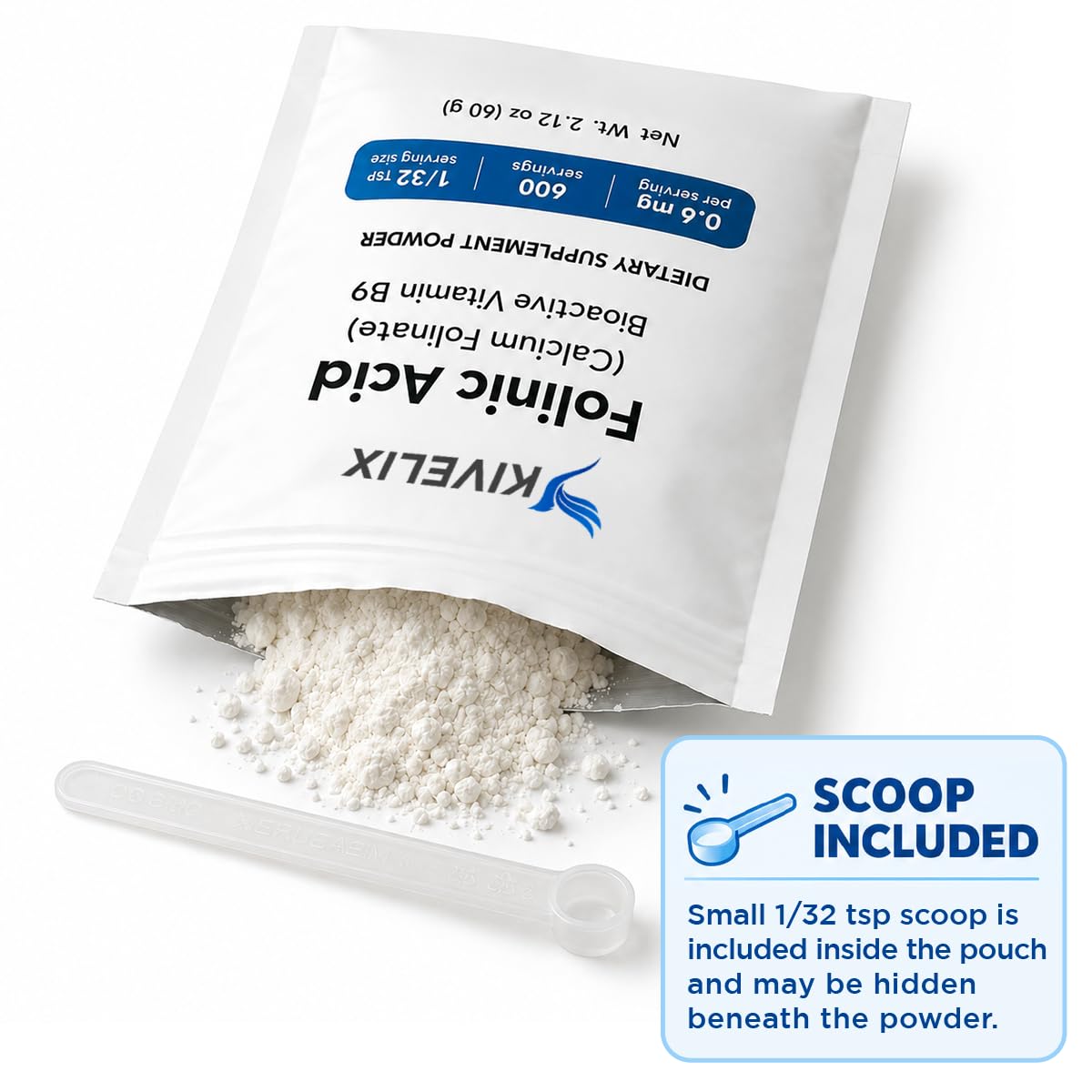 Folinic Acid Powder 60 g | 600 Servings | 600 mcg (0.6 mg) Folinic Acid Per Serving | 1/32 TSP Serving Scoop Included | Calcium Folinate Folate Supplement | Bioactive Vitamin B9 | Unflavored — Amazon image 2