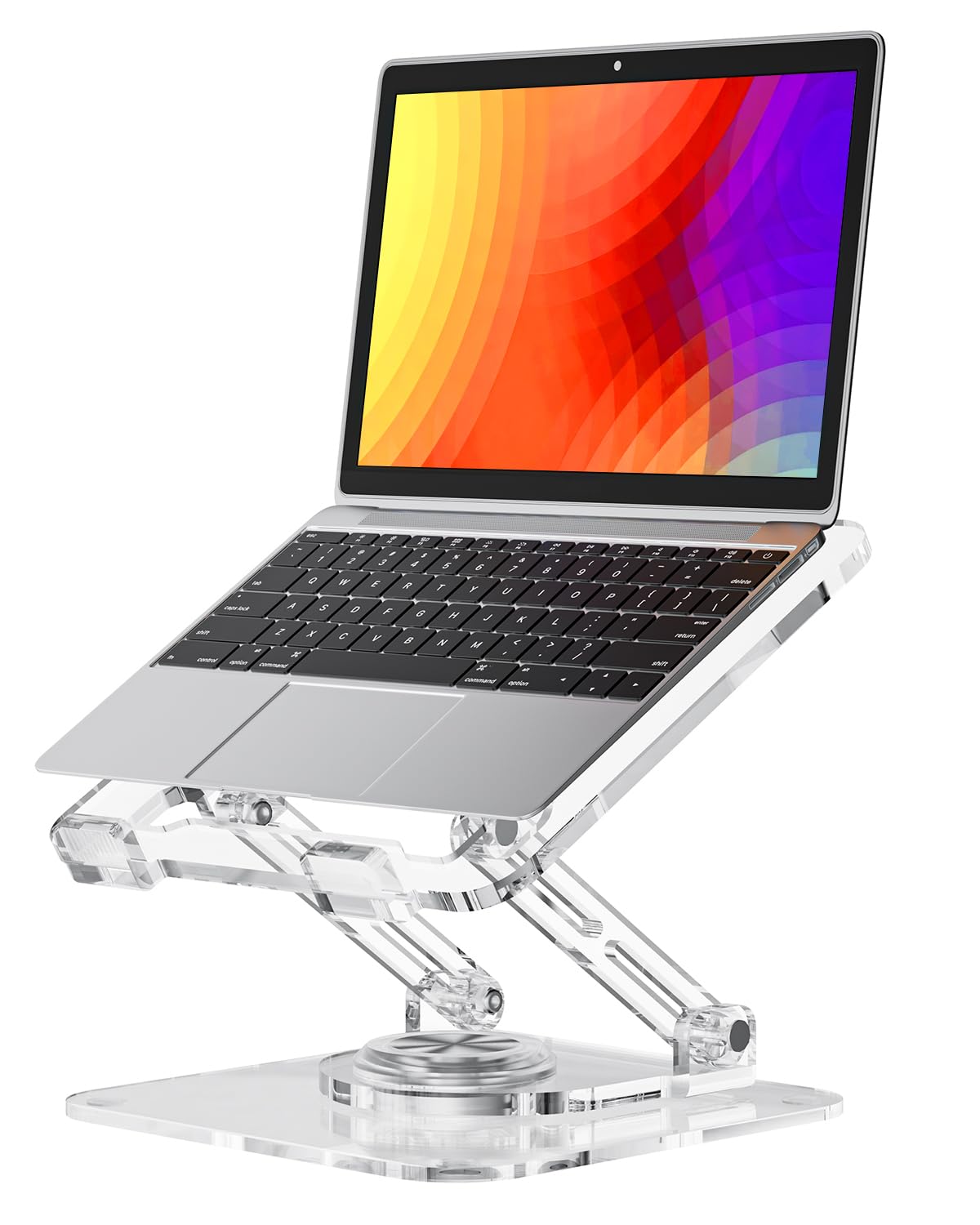 Laptop Stand for Desk - Adjustable Foldable Clear Acrylic Riser with 360 Rotating Base Ergonomic Laptop Holder for