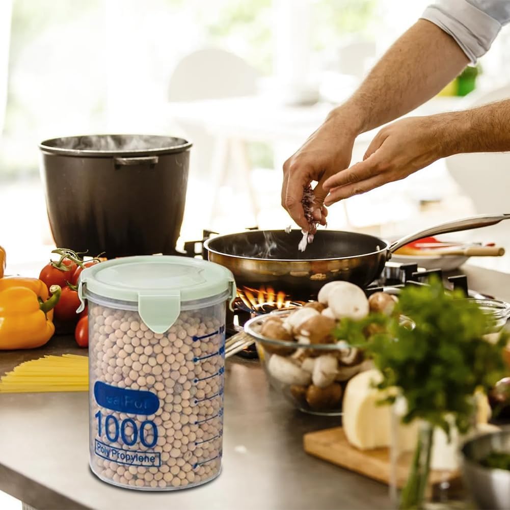 Joyzan Airtight Food Storage Container, Plastic Leak Proof Canisters Lids | Kitchen Pantry Organization Cereal Dispenser Flour Sugar Dry Food Spaghetti Pasta Beans Nut Baking Supplies Marker 1000ml