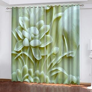GMULMC Tenda Oscurante Tende con Occhielli per Camera da Letto e Soggiorno Modello di loto intagliato in giada moderna 2 Pannelli Tende Termiche Isolanti per Interni per Finestra L 200 cm x A 160 cm