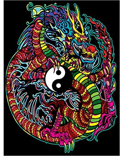 Terciopelo colorvelvet de 47x35 cm para colorear con caja de rotuladores - Dragón Yin Yang
