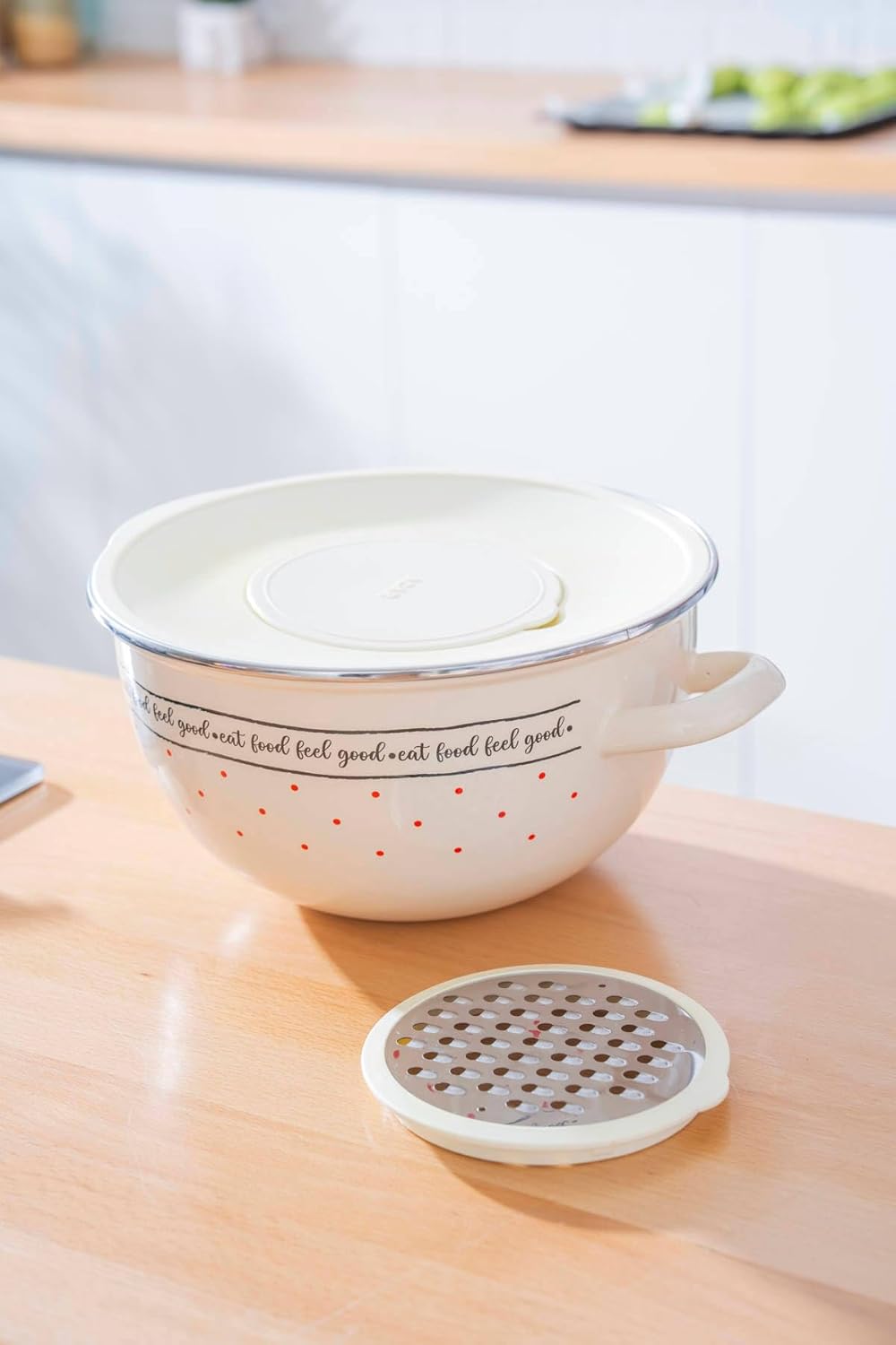 SODEF Mixing Bowl Enamel with Grater 24 cm Colorful Design Feel Good Series, Kitchen Prep Bowl - Multicolor, One Size