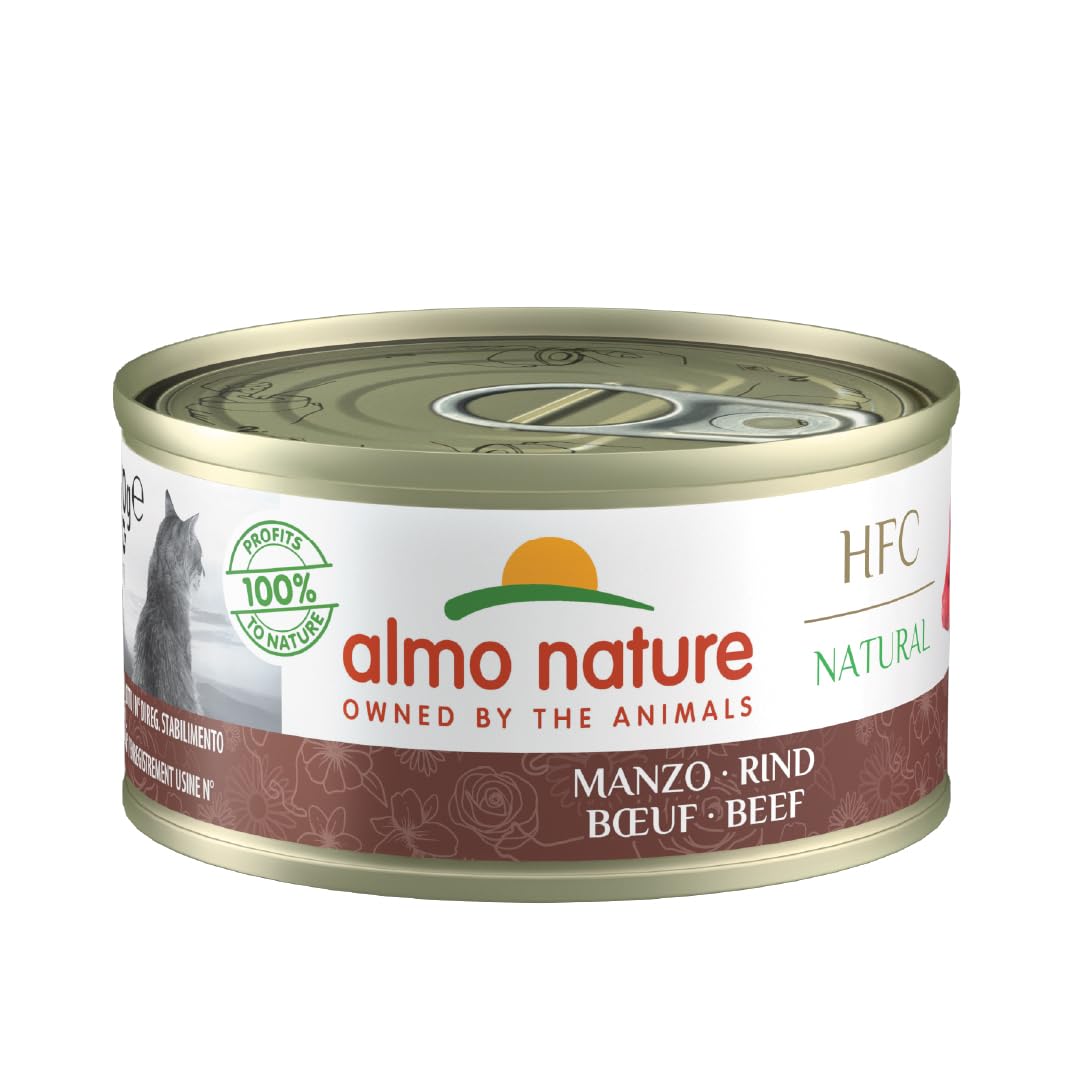 Almo Nature HFC Natural, Alimento Umido per Gatti - Manzo - Human-Grade, Monoproteico - 70g, Confezione da 24