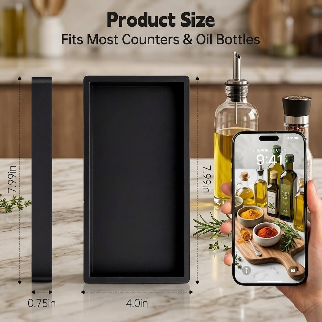 2Pack Oil Tray Kitchen Counter, Keeps Countertop Tidy, Kitchen Silicone Tray for Oil Bottle, Protect Bottles from Cracks and Scratches, for Glass Oils Sprayer and Bottle