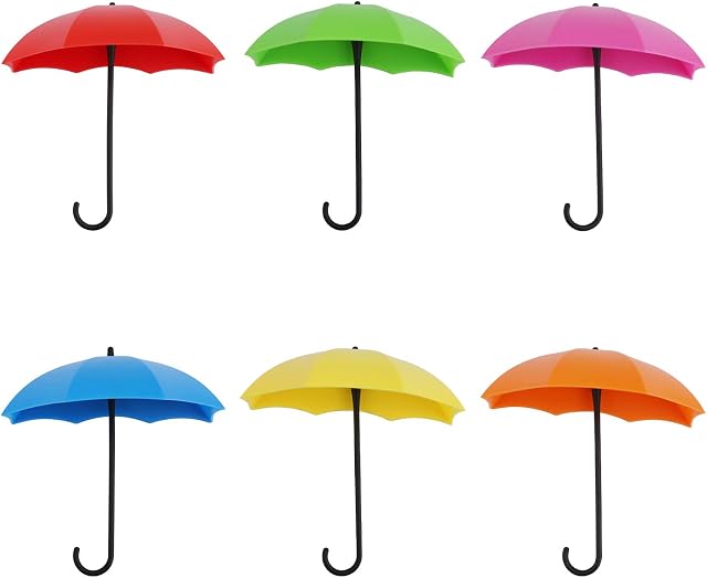 N / A 6 PCS Umbrella Hooks, Thicken Umbrella Hooks for Keys on Wall Door, Prevent Falling Colorful Self Adhesive Hook