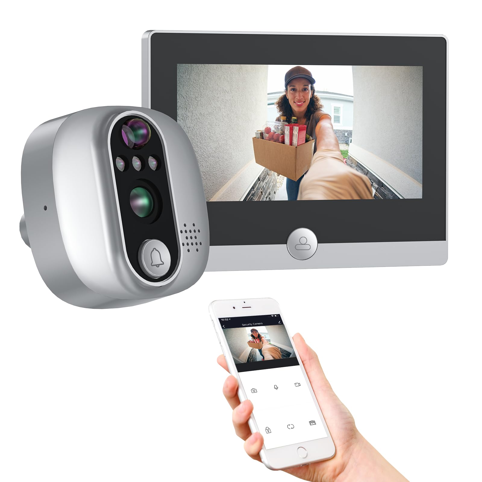 Jeatone Spioncino Digitale Wifi,Video Spioncino Senza Fili con Monitor 4,3" Pollici,Spioncino Digitale Porta Blindata,Visione Notturna,Rilevamento Movimento PIR, Audio Bidirezionale,158 °Grande Angolo