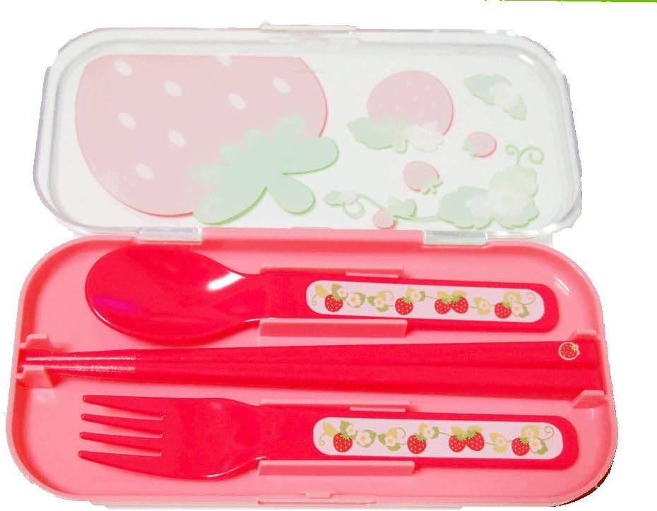 Kid's Fork, Spoon and Chopstick Utensil Set for Bento Lunch Box strawberry