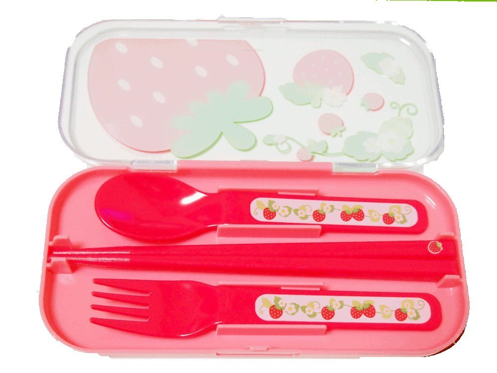 Kid's Fork, Spoon and Chopstick Utensil Set for Bento Lunch Box strawberry