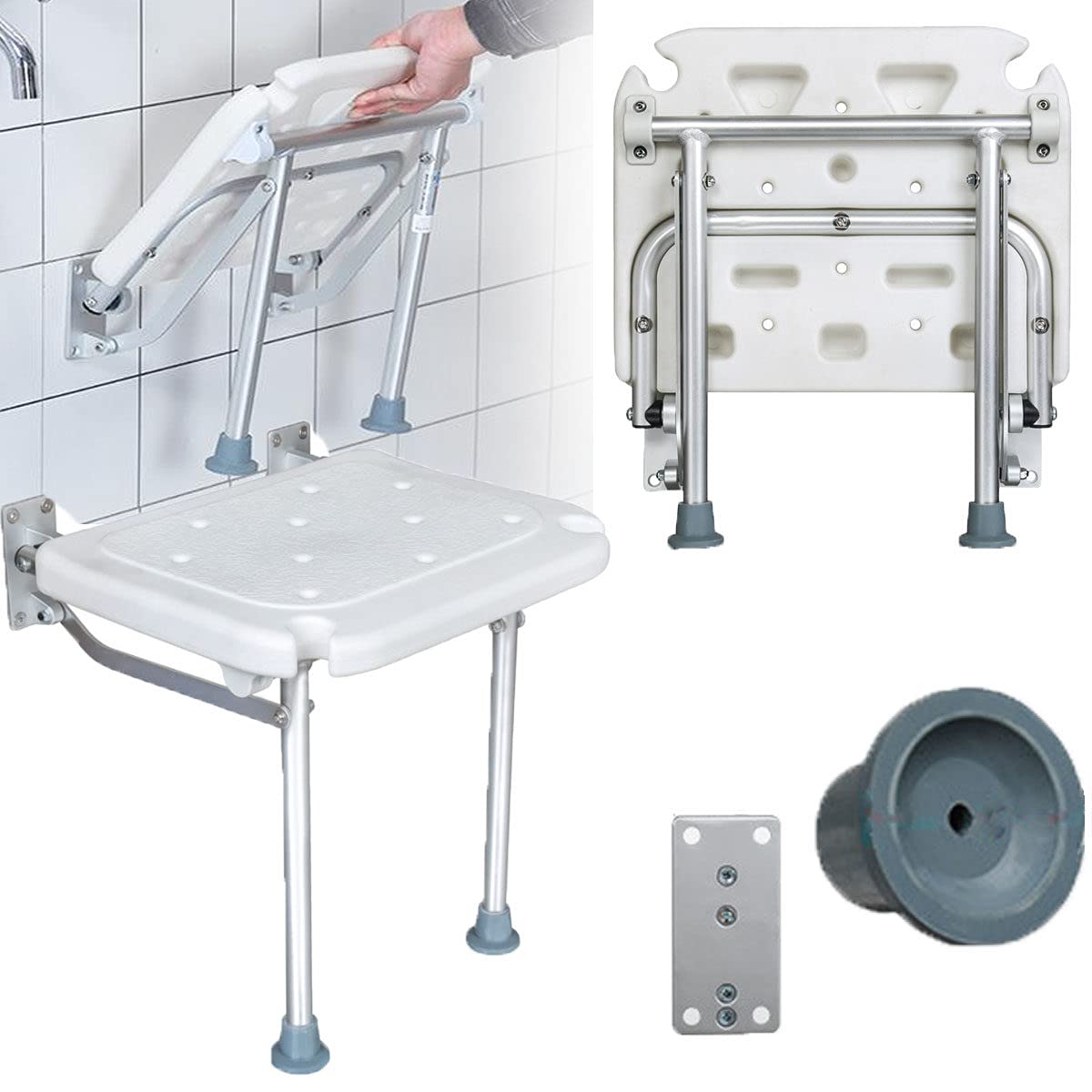 Siège de douche pliable mural avec pieds pour personnes âgées