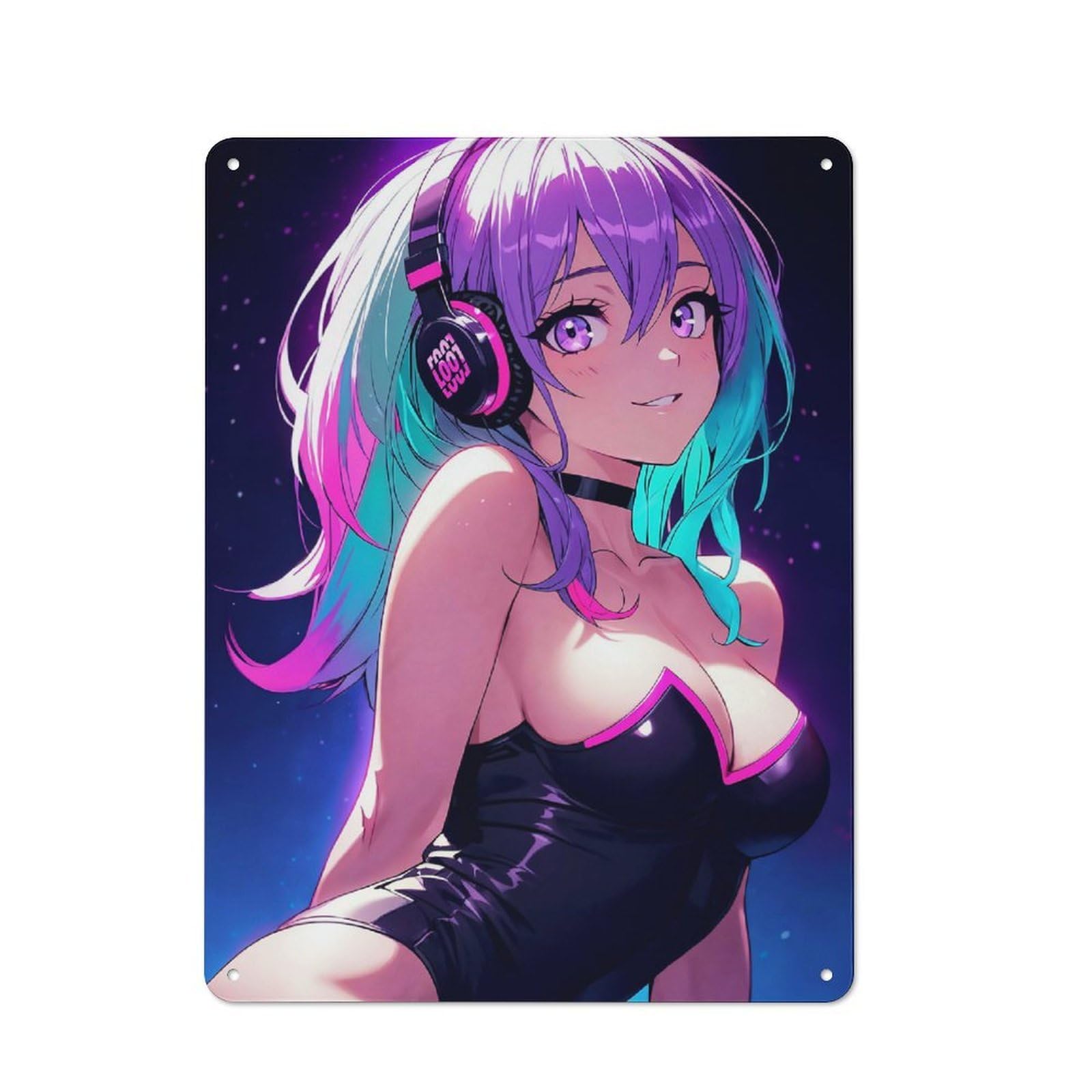 Junmoney Girls Style-13 Tin Wall Plaque 40X30cm With Manga With Big Boobs For Studio Or Craft Room, For Home Interiors, Feature Walls And Decorative Displays