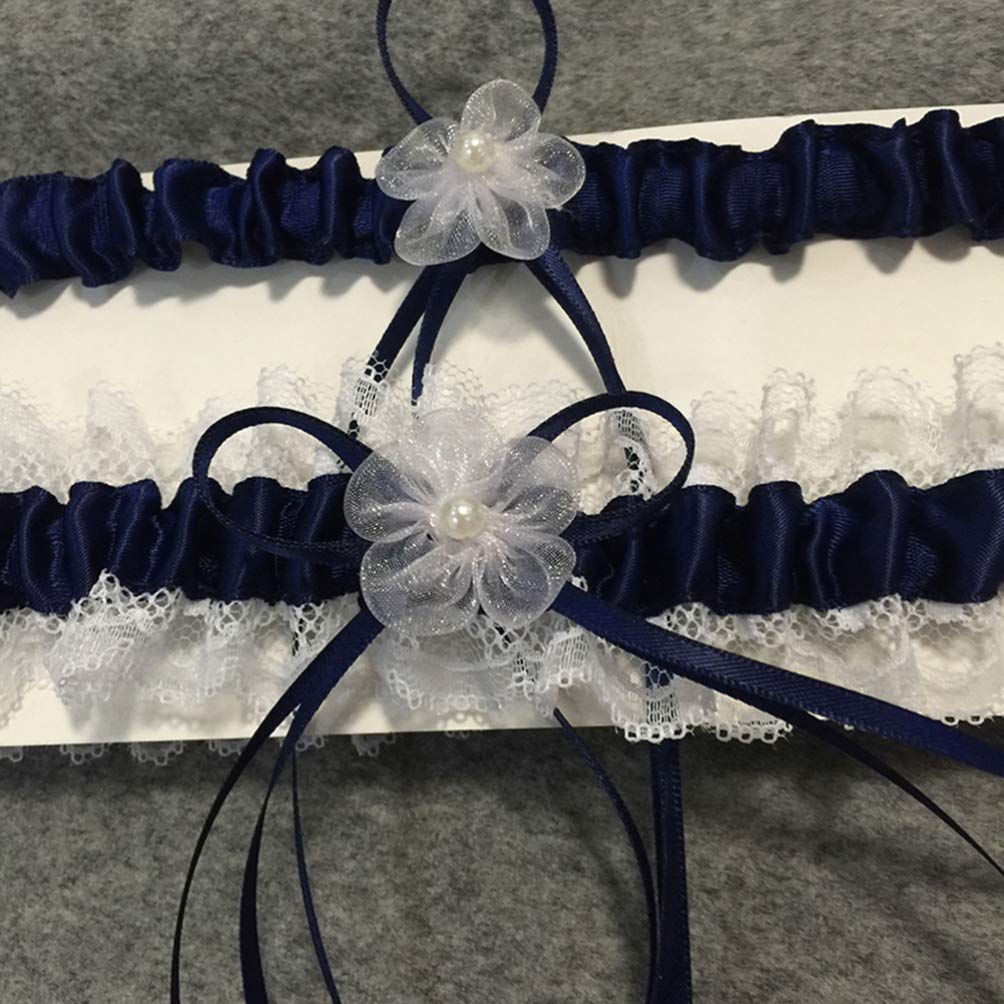 Cintura da Donna 1 Paio di Reggicalze da Sposa Cinture in Pizzo Anello per Coscia Floreale Fascia per la Gamba per la Festa di Nozze (Color : White) (Navy White)
