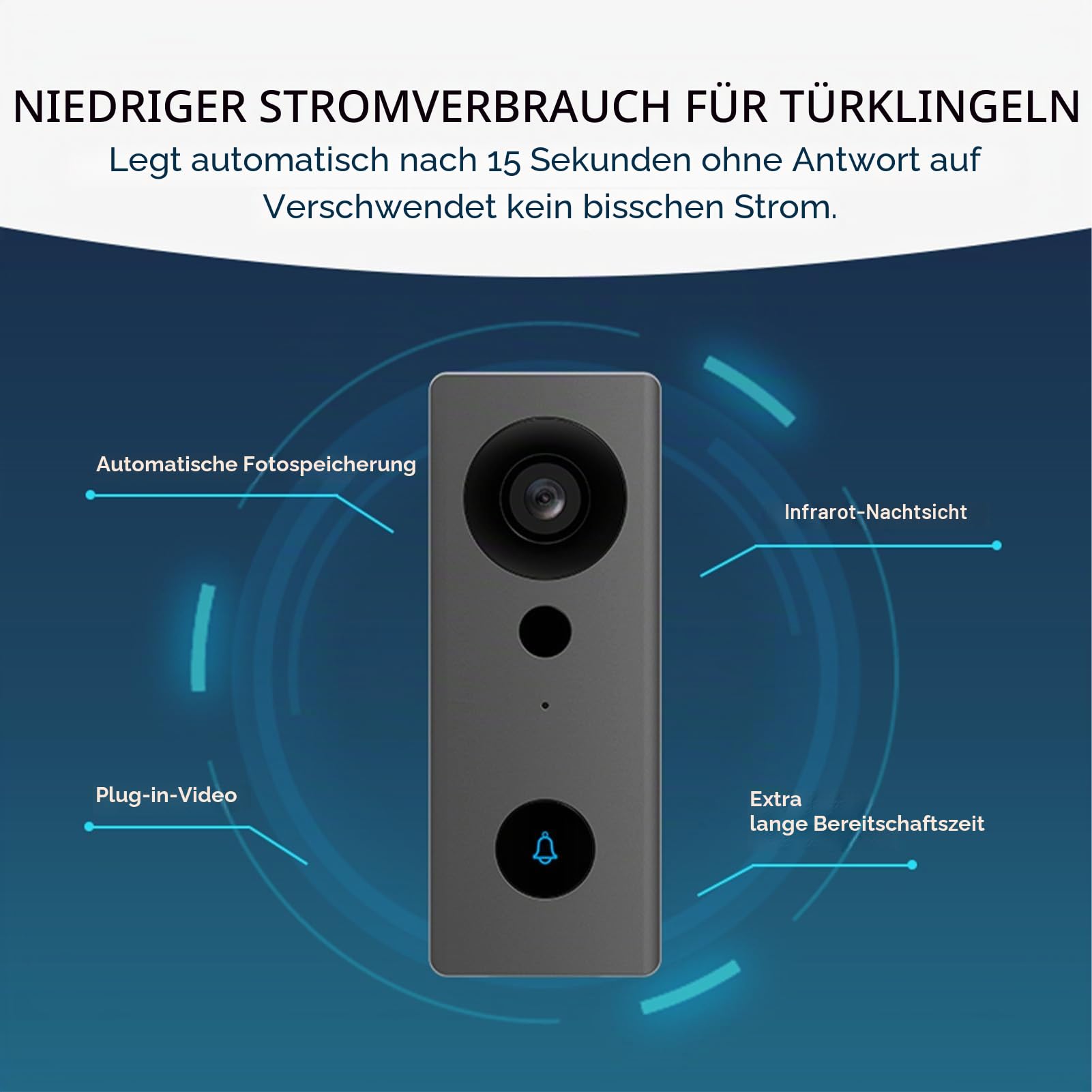 Kabellose 2,4G Video-Türklingel mit 4,3 Zoll IPS Display, Gegensprechanlage mit Nachtsicht, Schwarz für Haus und Villa