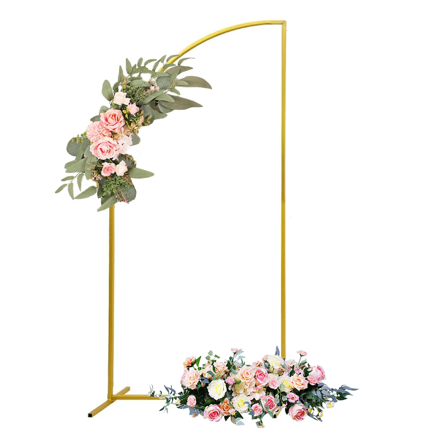 Linda's Memory Wedding Arch Backdrop Stand Fitting Balloon Arch Stand Frame Photo Arch Backdrop Stand for Parties Birthday Anniversary Baby Shower Background Decoration (Half Moon - 7 FT, Gold)