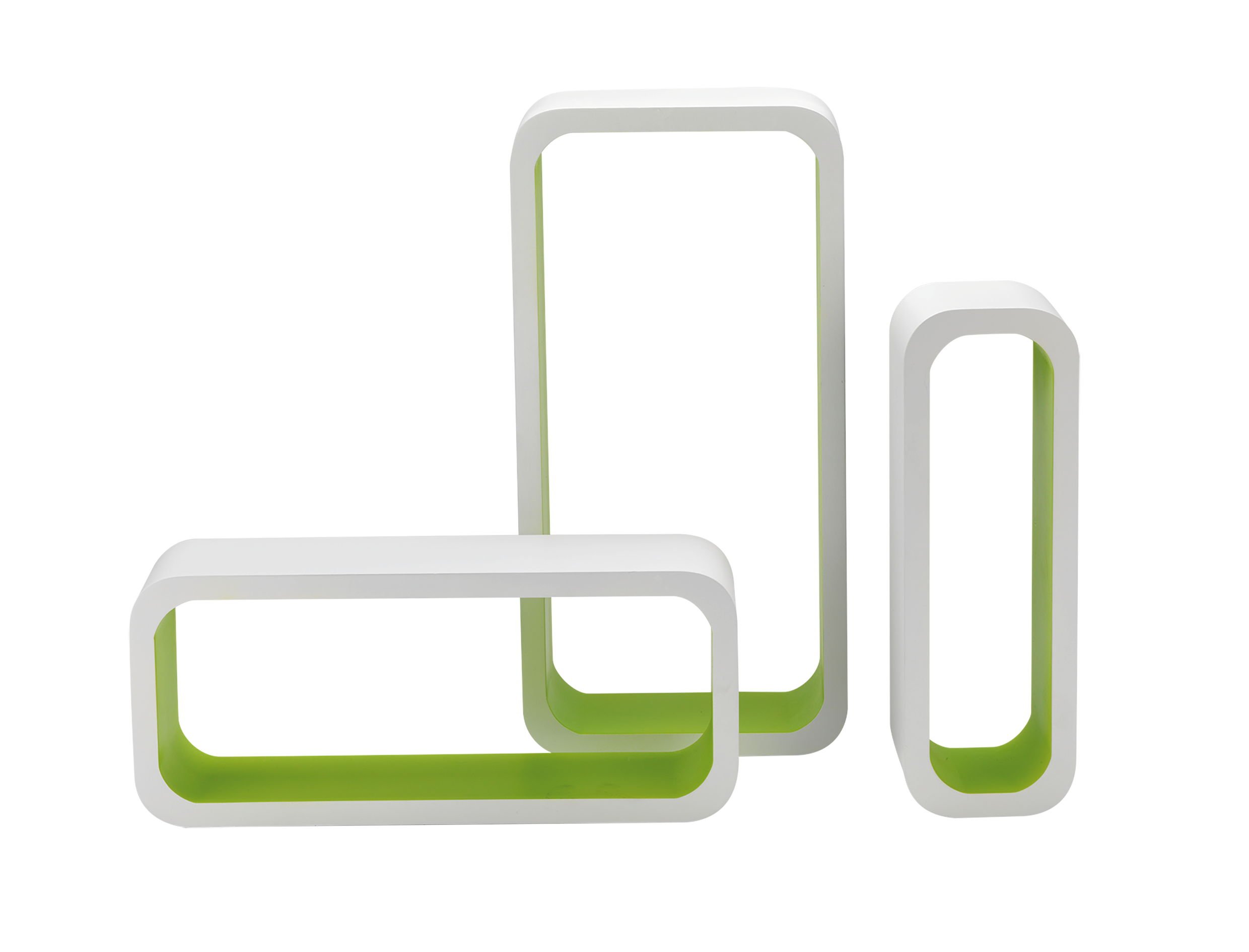 King Home M1105004/B Set 3 Pezzi Mensola Rettangolare Stondata in MDF Bicolore, Bianco/Verde